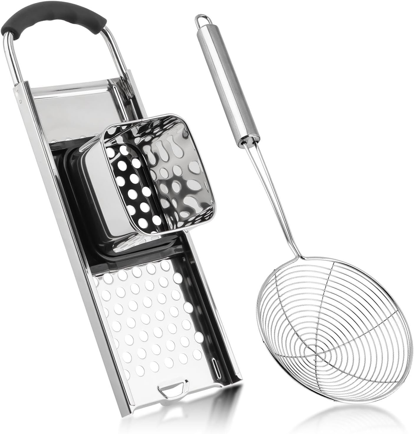 Stainless Steel Spaetzle Maker with Comfort Grip Handle and Skimmer, Homemade German Egg Noodle Dumpling Making Tool Set(COLOR:silver)