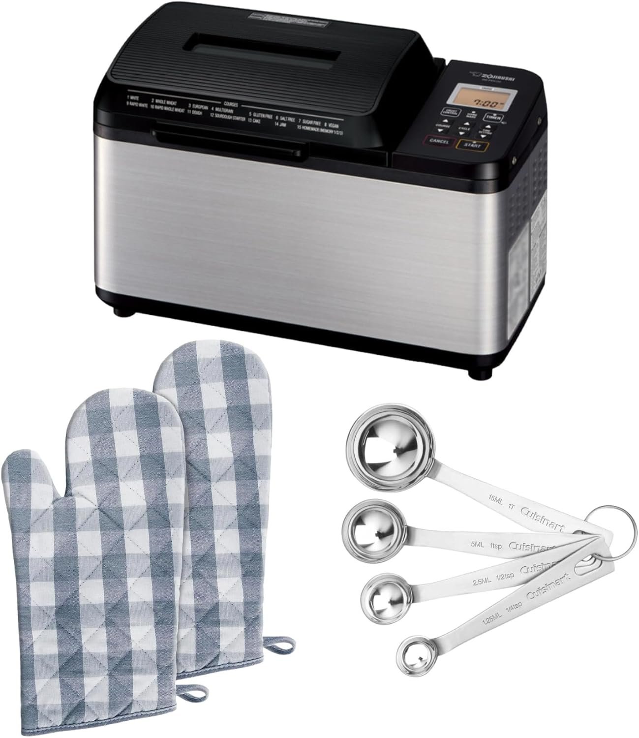 Zojirushi Bread Maker – Premium Breadmaking Machine with Gluten-Free Options, BB-PDC20BA – Digital Timer & Dual Heaters for Baking Enthusiasts Bundle with Oven Mitts and Measuring Spoons (3 Items)