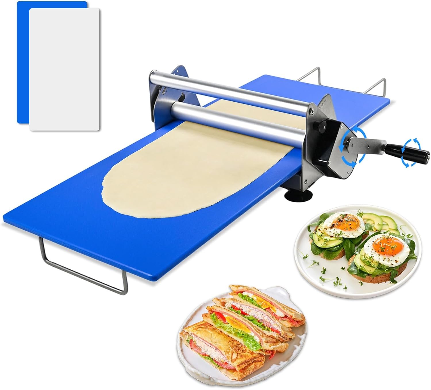 Folding Dough Rolling Machine，Manual Dough Sheeter ，Compact Dough Sheeter Machine For Bakery Pizza，Dough Machine With Adjustable Thickness, Stainless Steel（2 Rolling Boards）