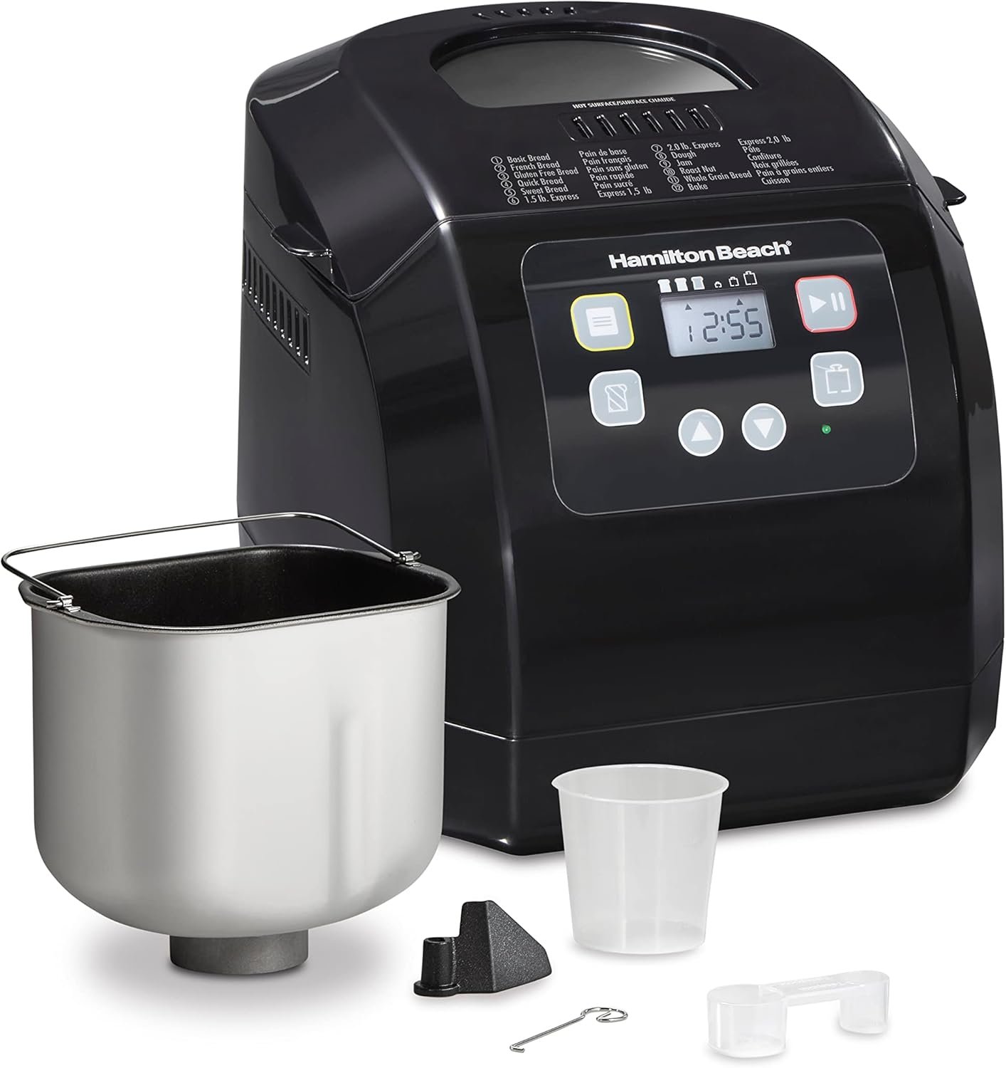 Hamilton Beach Automatic Bread Maker Machine, Digital, Programmable, 12 Settings + Gluten Free, PFAS-Free Nonstick Pan + Kneading Paddle, 2 lb Capacity, Black