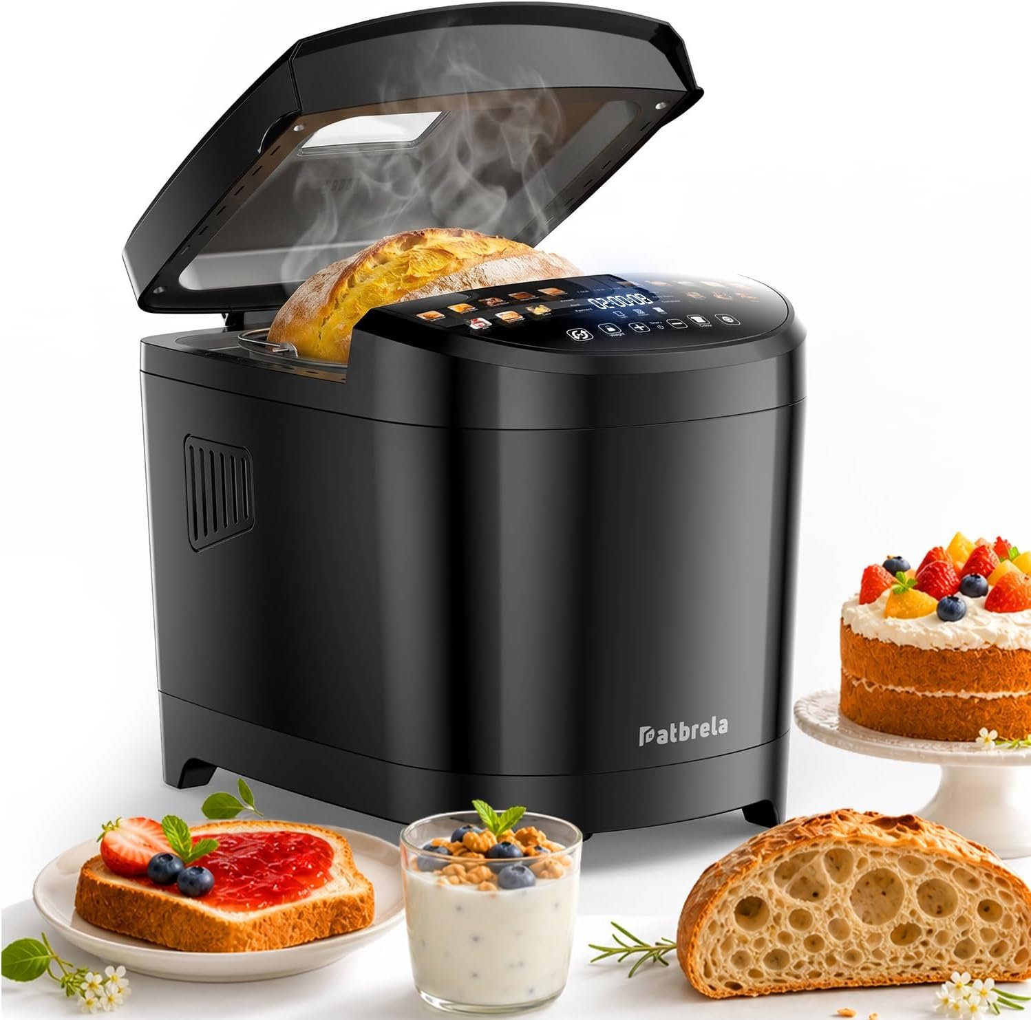 Bread Maker 2LB, 16-in-1 Automatic Bread Machine with Color Touch Screen, Sourdough & Gluten-Free Bread Maker, 3 Loaf Sizes, 3 Crust Colors, 15H Delay Timer, Yogurt, Jam, Cake & Dough Maker