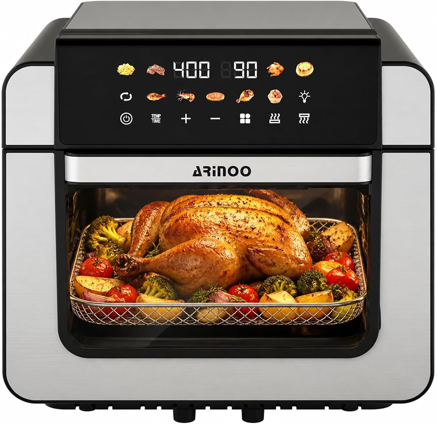 16 Qt Air Fryer Toaster Oven Combo with PFAS-Free Ceramic Coating | Viewing Window, 9 Presets, Top 1700W Bottom 1500W, Max 400°F, Nonstick Tray, Detachable Door, Black, Easy to Clean