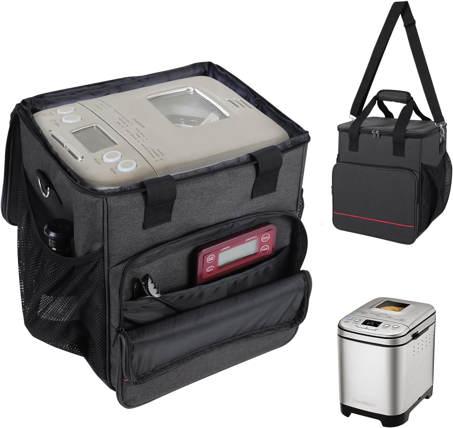 Storage Bag Compatible with Cuisinart Bread Maker Machine,Large Capacity Carrying Bag for Stainless Steel Automatic Bread Machine,with Mesh Pocket for Kitchen Appliances(Case Only)