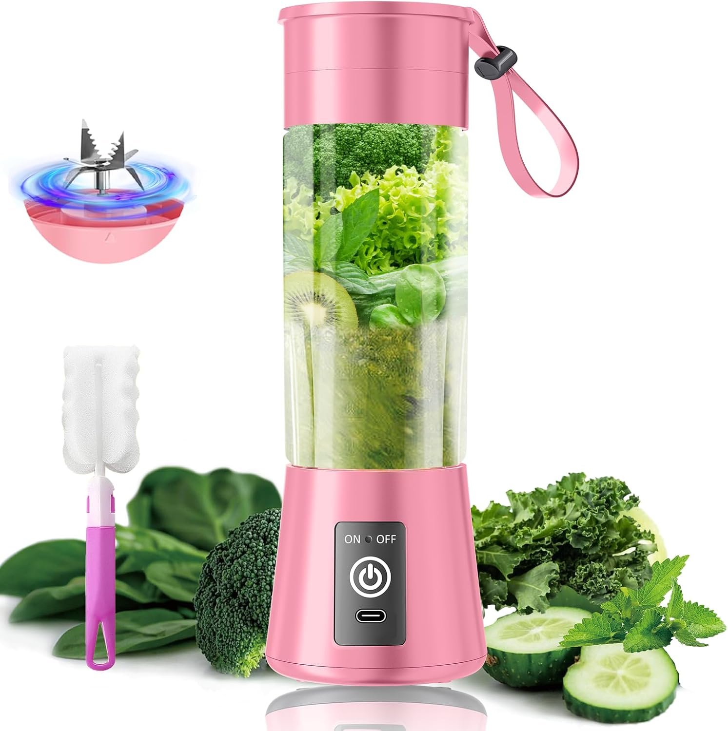 Portable Blender for Smoothies & Shakes – Cordless Personal Size Blender with 6 Blades, 380Ml Juice Cup, Lightweight, Freshly Squeezed for Picnic/Sports/Office