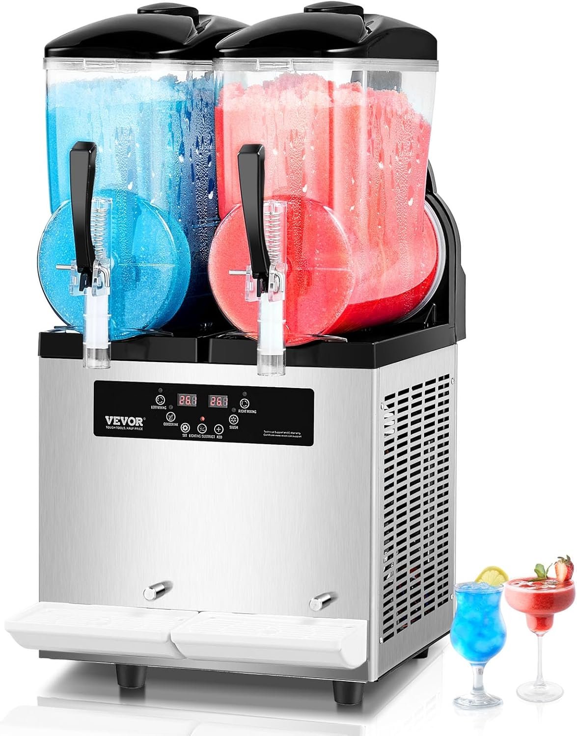 VEVOR Commercial Slushy Machine, 12Lx2 Double Tank Frozen Drink Machine, 96 Cups Stainless Steel Margarita Smoothie Frozen Drink Maker, Slushie Machine for Home Party Restaurants Cafe Bars