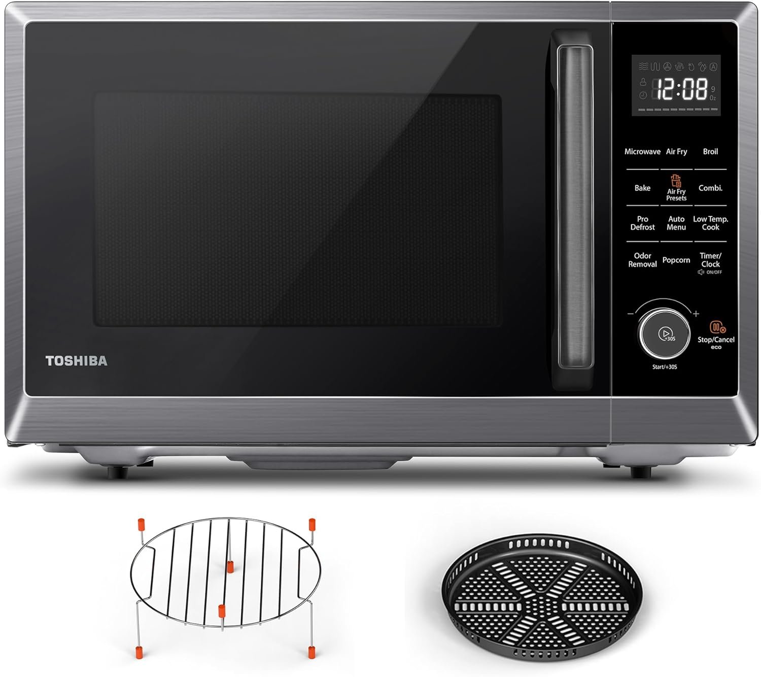TOSHIBA Air Fryer Combo 8-in-1 Countertop Microwave Oven, with Convection, Broil, Odor Removal Mode, 12.4″ Position Memory Turntable, Child-Lock, 1.0 Cu.ft, Black Stainless Steel, ML2-EC10SA(BS)