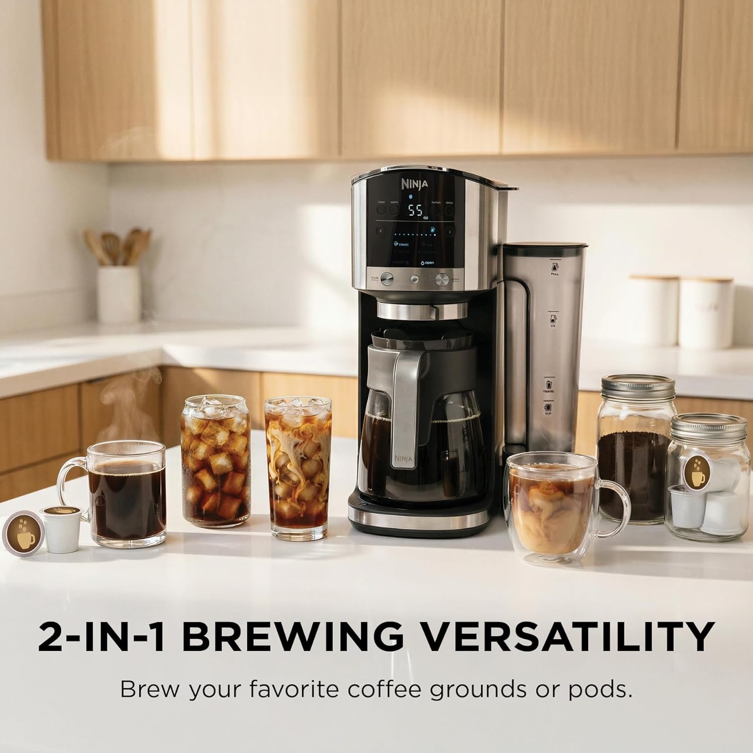 Ninja DualBrew Coffee Maker | Brew Coffee Grounds & Pods | Brew Classic, Rich, Over Ice, & Cold Brew | Brew Single-Serve Cup to Full 12-Cup Carafe | Stainless Steel | GP161