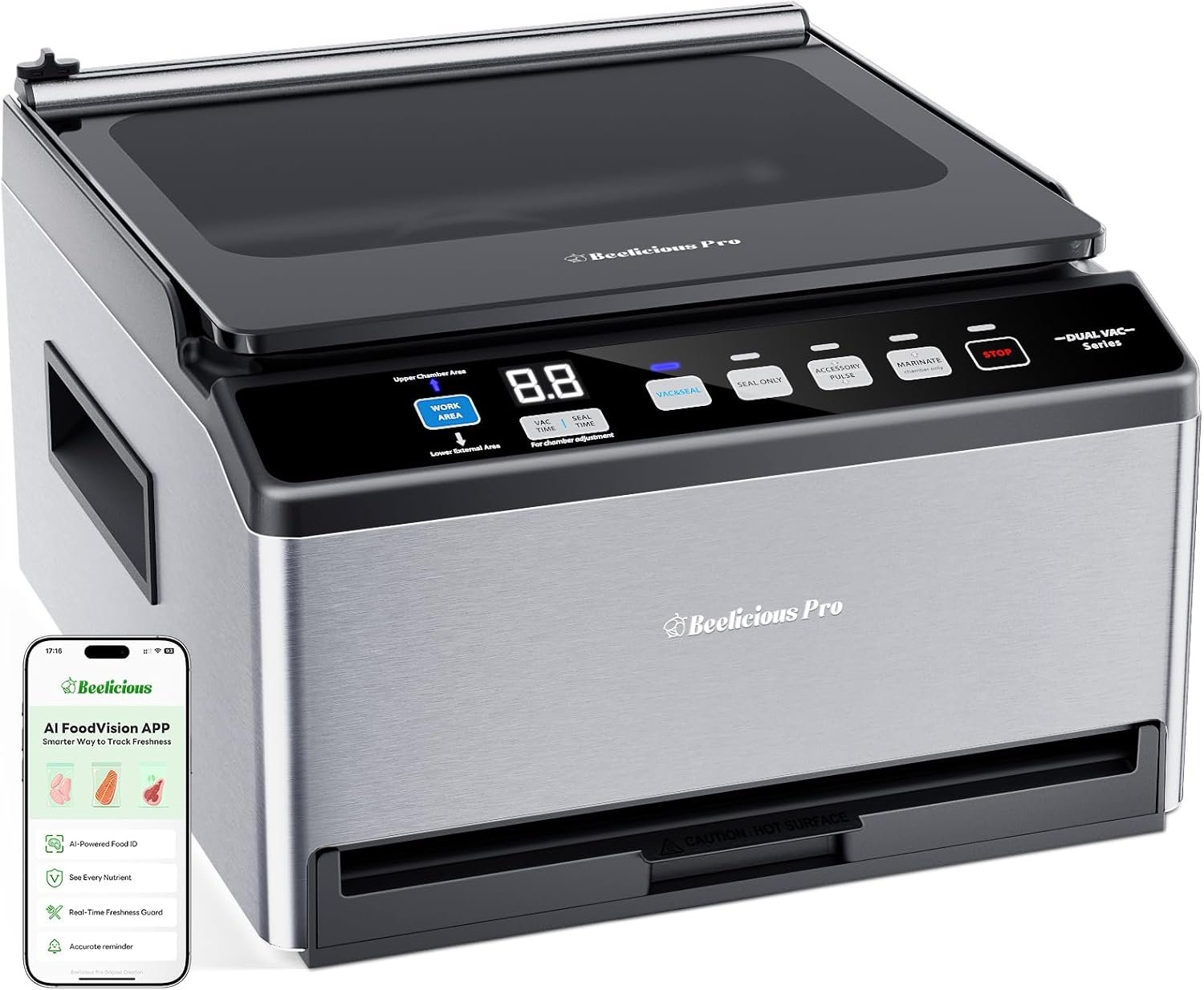 DualCore CVS101 Large Chamber Vacuum Sealer for Wet Foods, Dual Work Areas & Extra-Wide Bag Clamp, Meats & Marinades, 230W Dual-Core Dry Pump x4, 11.8-inch Max Bag Width Packing Machine for Home Use
