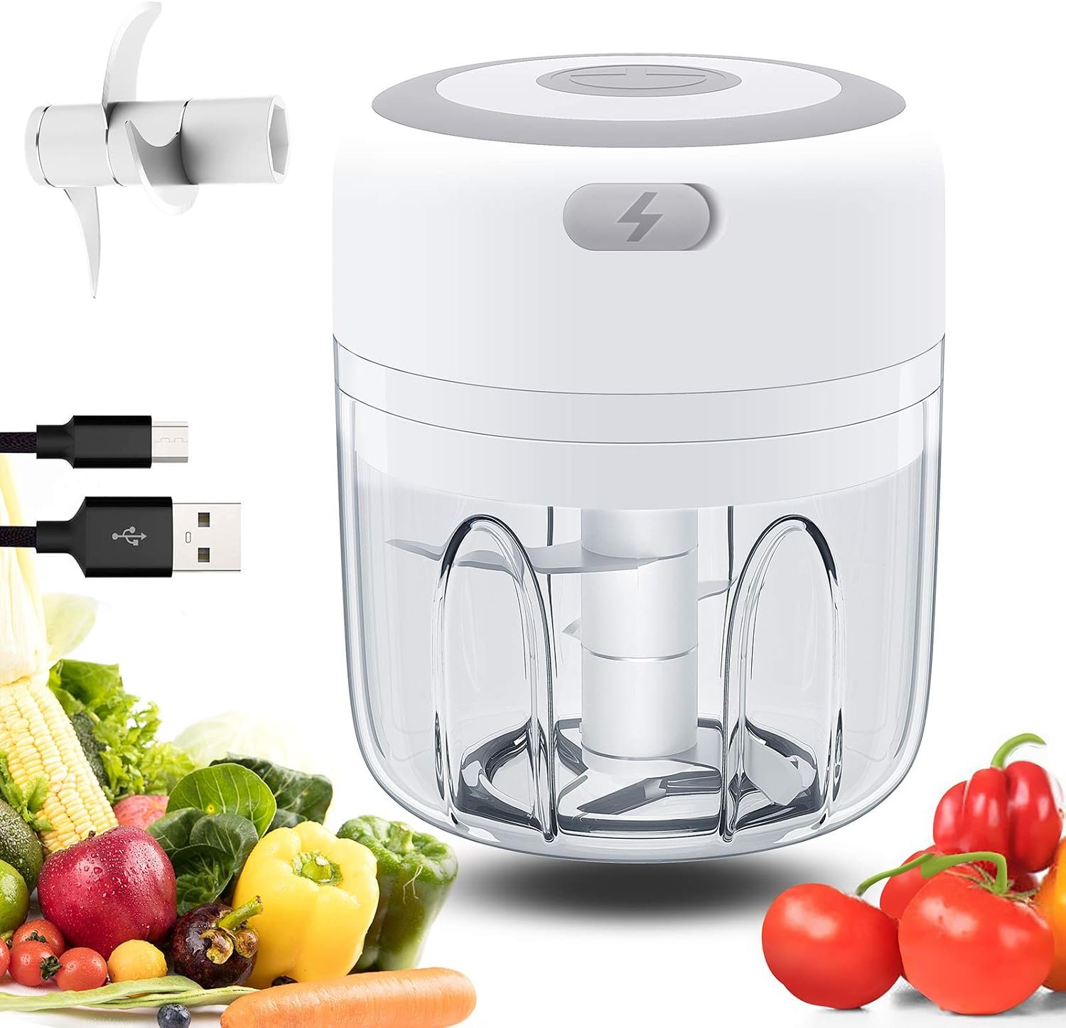 Electric Mini Garlic Chopper Mini Food Chopper Electric Mini Onion Chopper with Two Blade, Vegetable Chopper Mini Chopper for Garlic/Onions/Vegetables/Salad/Pepper