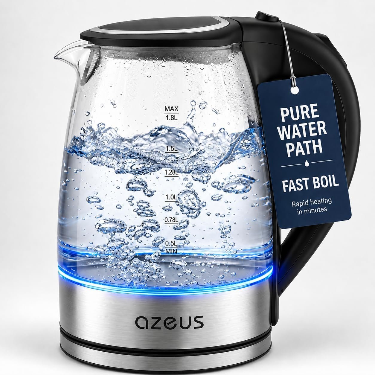 Azeus 1.8L Electric Kettle CX-817 – Fast Boil, Auto Shut-Off, Boil-Dry Protection, 360° Swivel Base – Stainless Steel Water Boiler for Tea, Coffee, and Hot Water