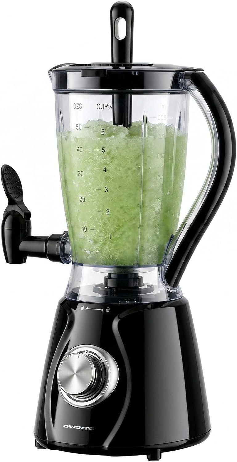 OVENTE Margarita Machine and Frozen Drink Maker with 350W Power, Easy Spout Dispenser, Stainless Steel Blade, 48-Ounce Electric Blender for Smoothies, Margaritas, Daiquiris and Slushies, Black BPM12B