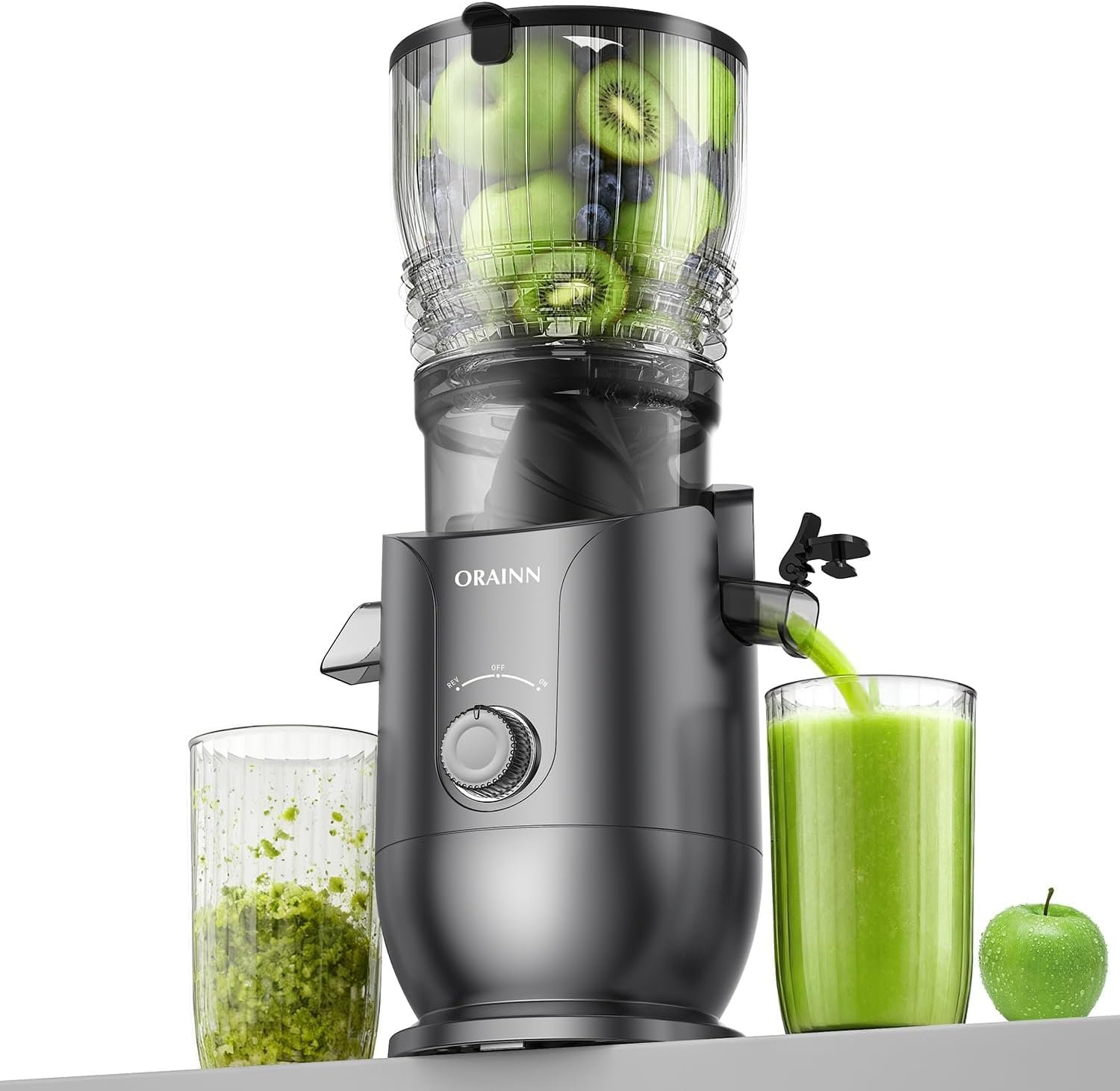 Juicer Machines with 5.8″ Large Feed Chute, 450W Cold Press Juicer for Whole Vegetables and Fruits, Slow Masticating Juicer Easy to Clean Juice Extractor Machine High Juice Yield (Grey)