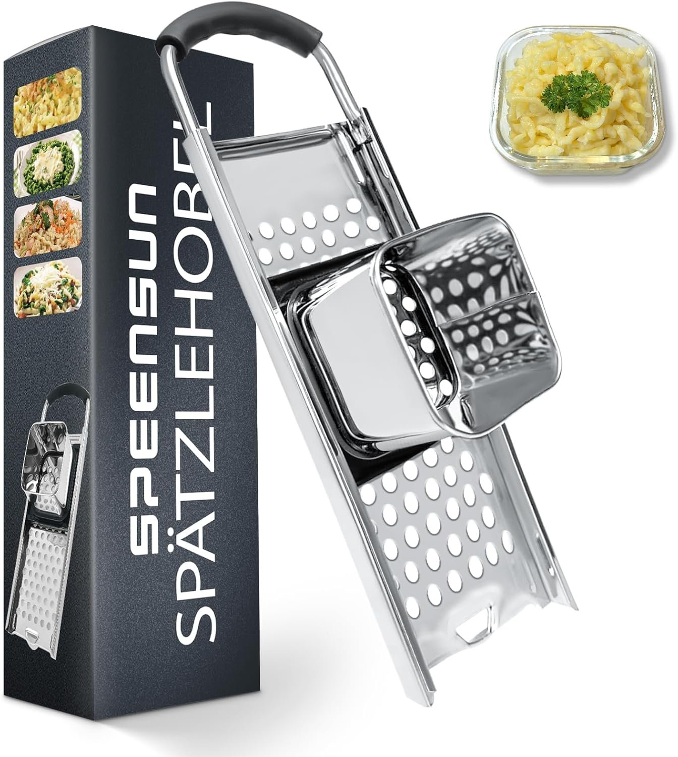 SPEENSUN Spaetzle Maker, Premium Grade Stainless Steel Spaetzle Press, Efficient Homemade Spaetzle and Knoepfle, Dishwasher Safe Spaetzle Noodle Maker with Comfort Handle for Pots Up to 30 CM