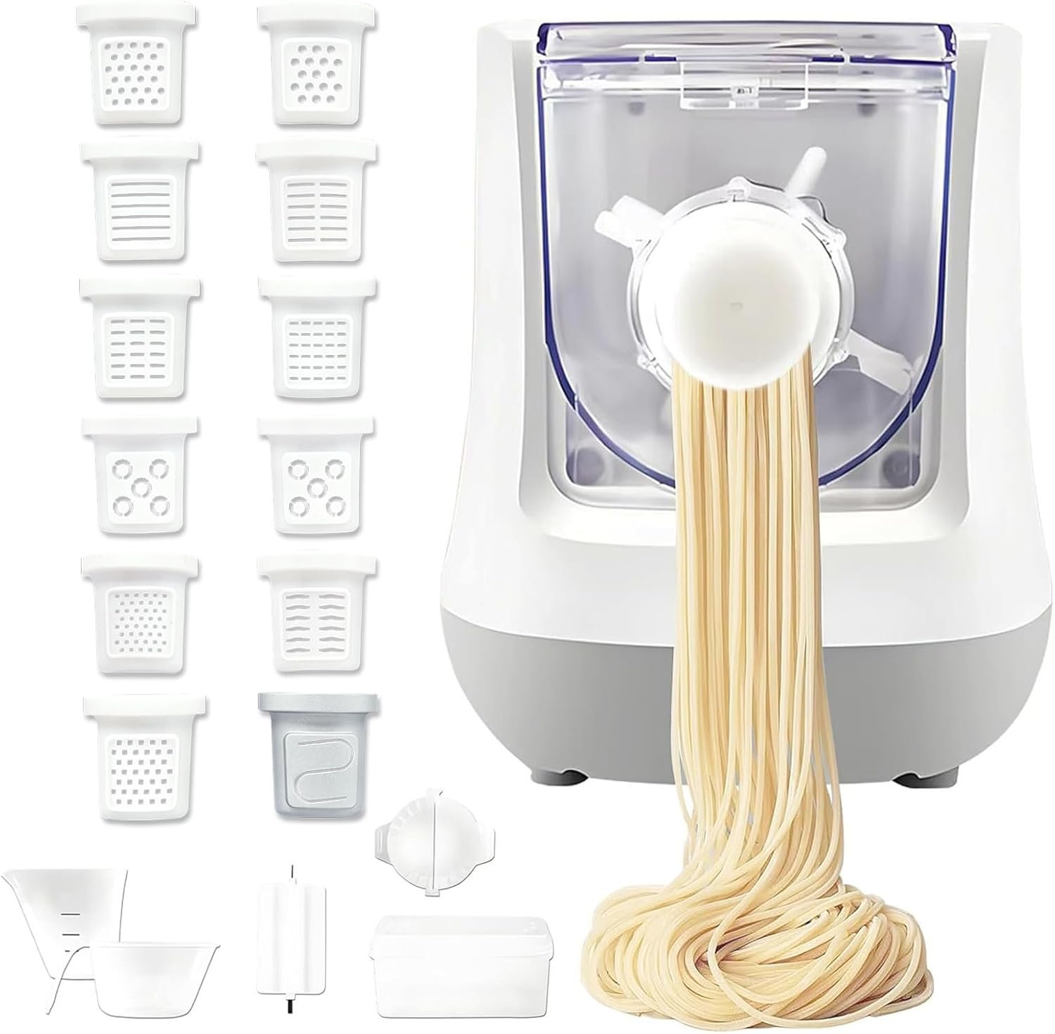 Electric Pasta Maker, 260W Automatic Noodle Maker Machine | Automatic Pasta Maker Machine with 12 Shape Discs, 500g Flour Capacity, Spaghetti, Macaroni, Dumpling, for Home Kitchen