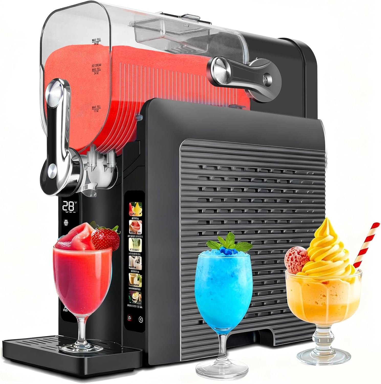 Slushie Machine for Home – 88oz Frozen Drink Maker Slushy Maker & Soft Ice Cream Maker, 6 Preset Programs| Slushie, Cocktails, Frappés, Ice Cream, Smoothies, Milkshakes (Screen Version）