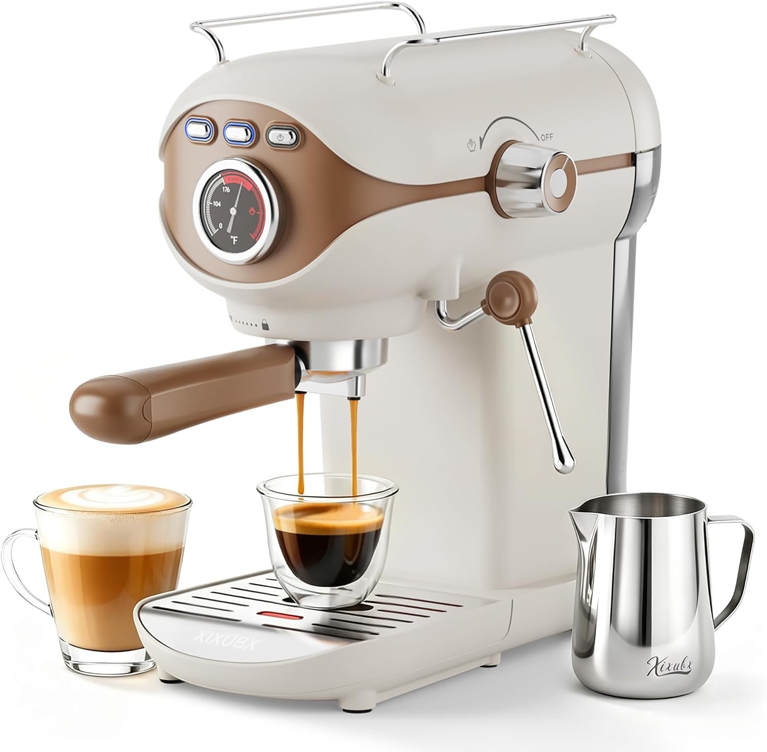 XIXUBX Espresso Machine, 20Bar Compact Espresso Maker with Milk Frother, PID Temperature Control, Low Vibration Coffee Maker for Small Kitchen, Home, Brews Latte, Cappuccino