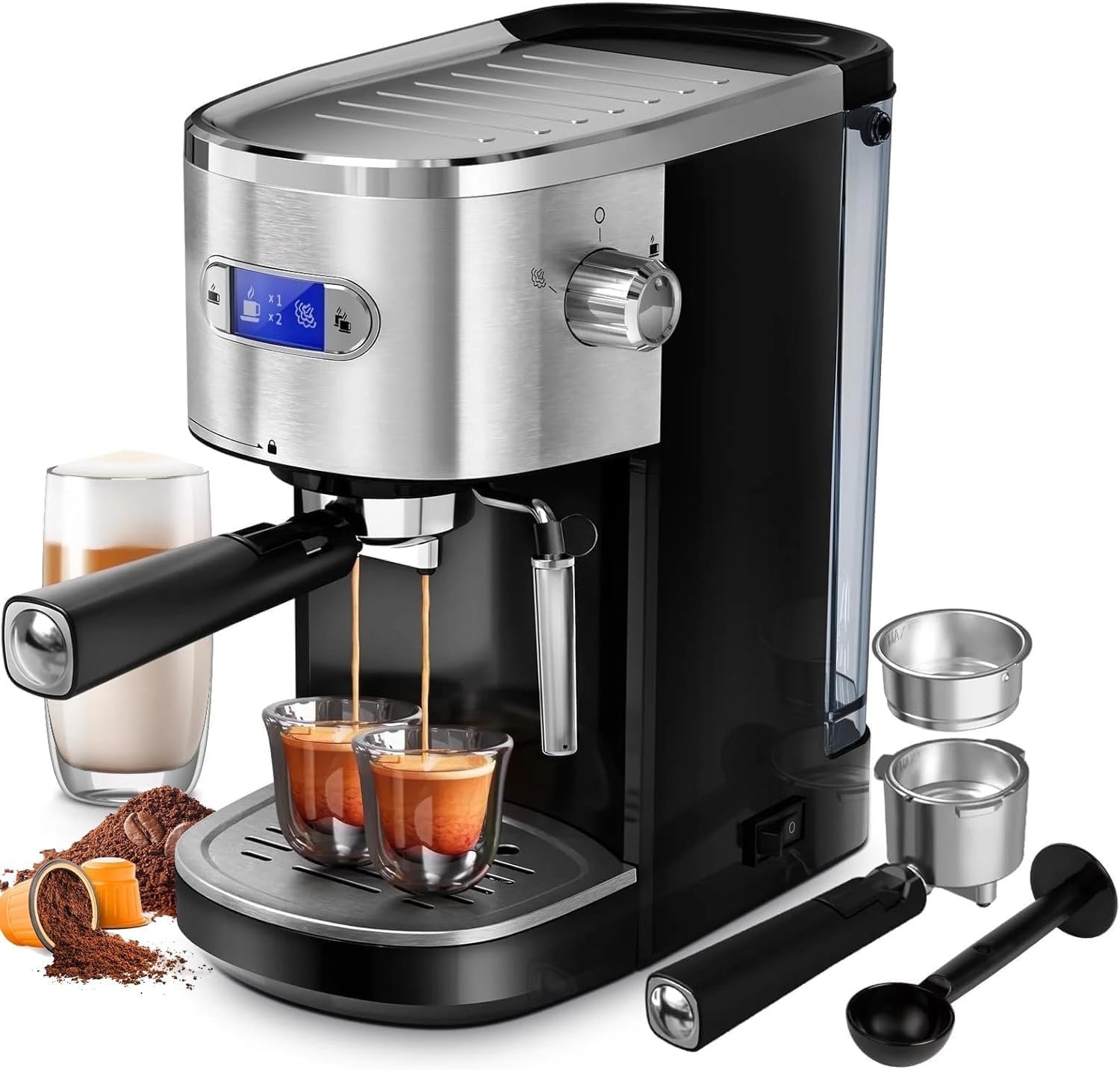 COWSAR Commercial-Grade Espresso Machine, 20Bar High Pressure Compact Coffee Maker with Milk Frother Steam Wand. Equipped with 45oz Detachable Water Tank, Ideal for Brewing Cappuccino
