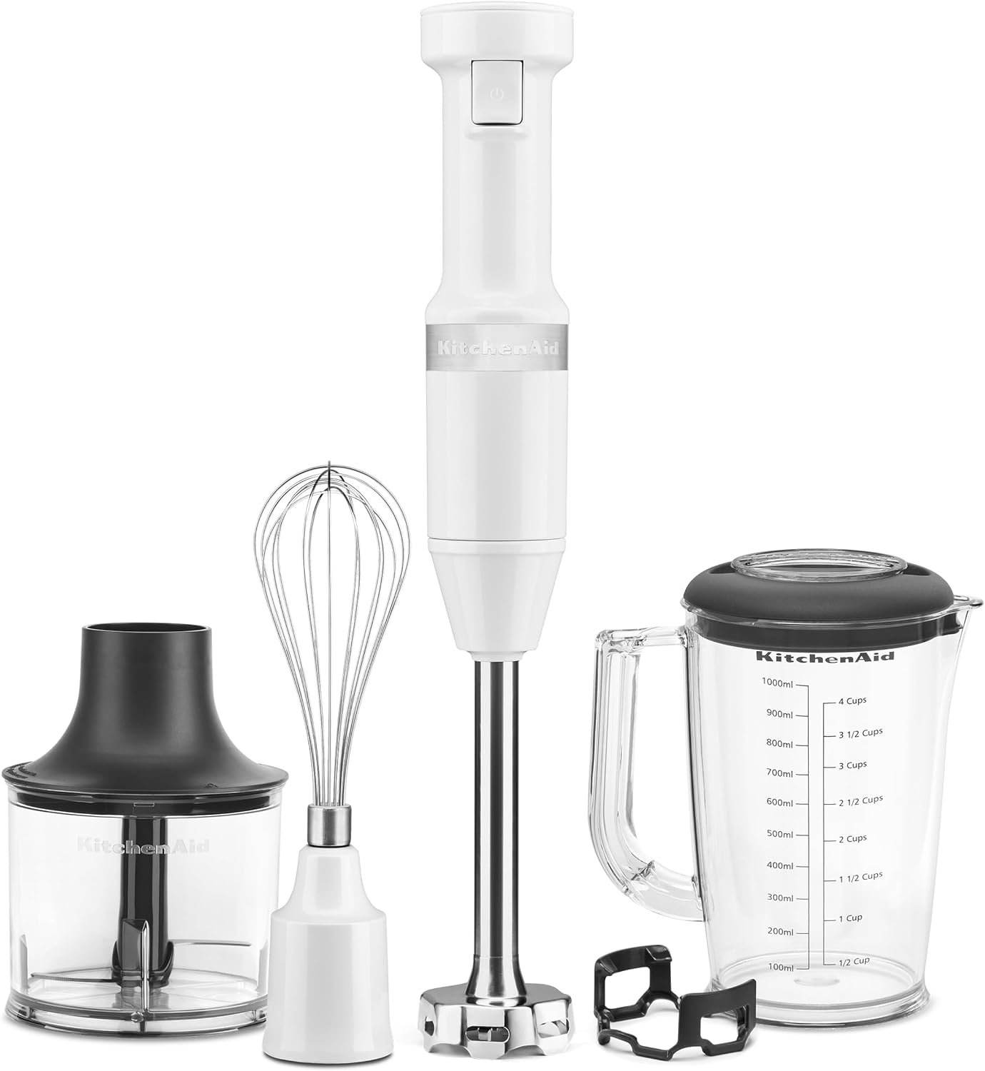 KitchenAid Variable Speed Corded Hand Blender with Blending Pitcher, Whisk and Chopper Attachments, KHBV83WH, White