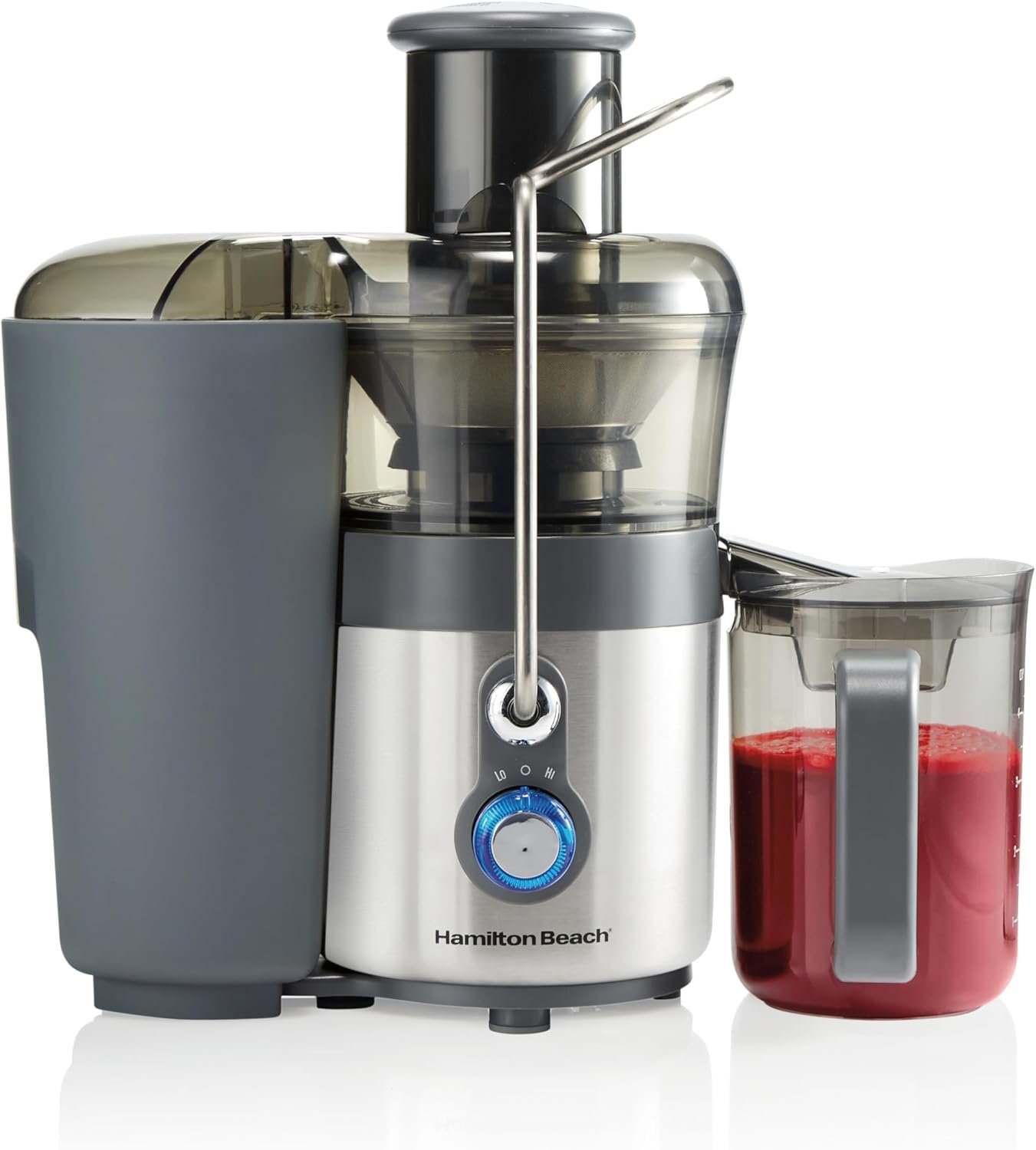 Hamilton Beach Juicer Machine, Centrifugal Extractor, Big Mouth 3″ Feed Chute, Easy Clean, 2-Speeds, 40 oz. BPA Free Pitcher, 850 Watt Motor, Silver (67850)