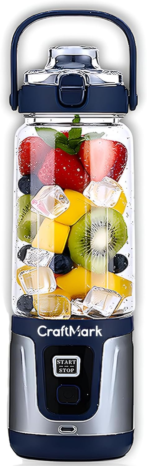 Portable Smoothie Blender – 24oz Personal Mini Blender, USB Rechargeable Cordless Smoothie Maker for Protein Shakes, Ice Crusher & Frozen Fruit with Travel Portable Juicer