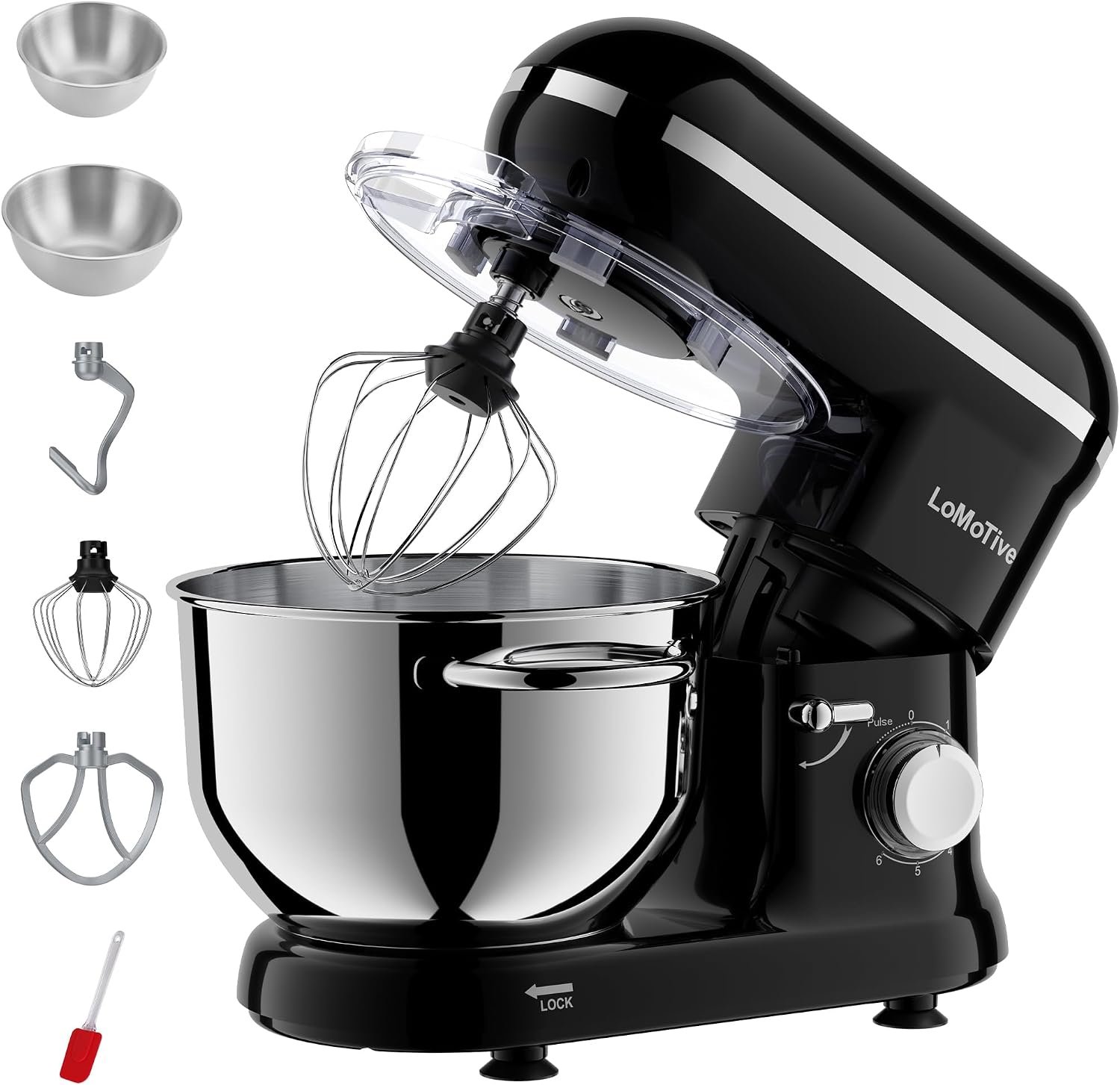 6QT Stand Mixer with Dual Handle Bowls, 660W Pure Copper Motor, 6-Speed Kitchen Mixer with 2 Stainless Steel Bowls, Stable Suction Base, ETL Certified Dough Mixer for Baking Cooking BLACK