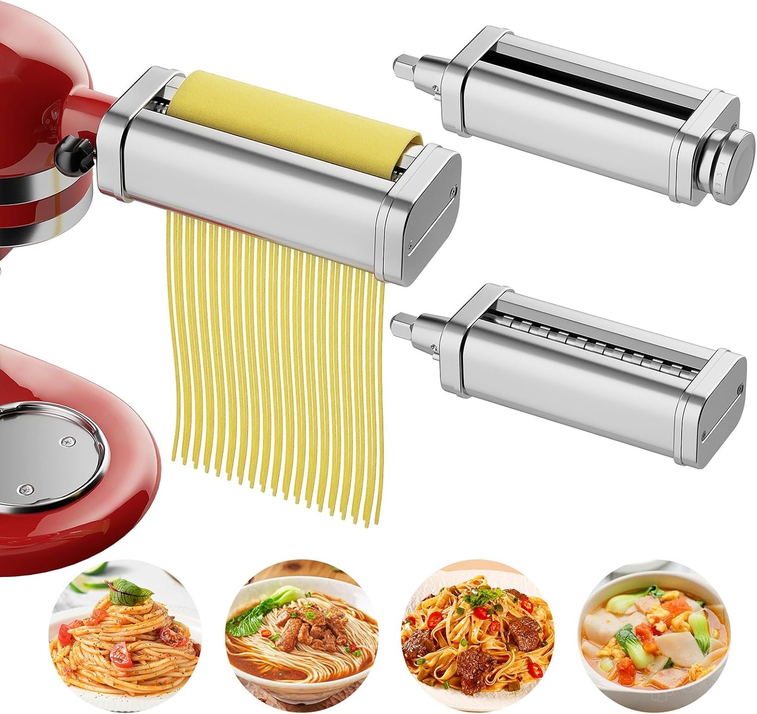 Pasta Maker Attachment for KitchenAid Stand Mixer, 3-Piece Food-Grade Stainless Steel Pasta Roller and Cutter Set, Includes Pasta Sheet Roller, Spaghetti Cutter, Fettuccine Noodle Cutter