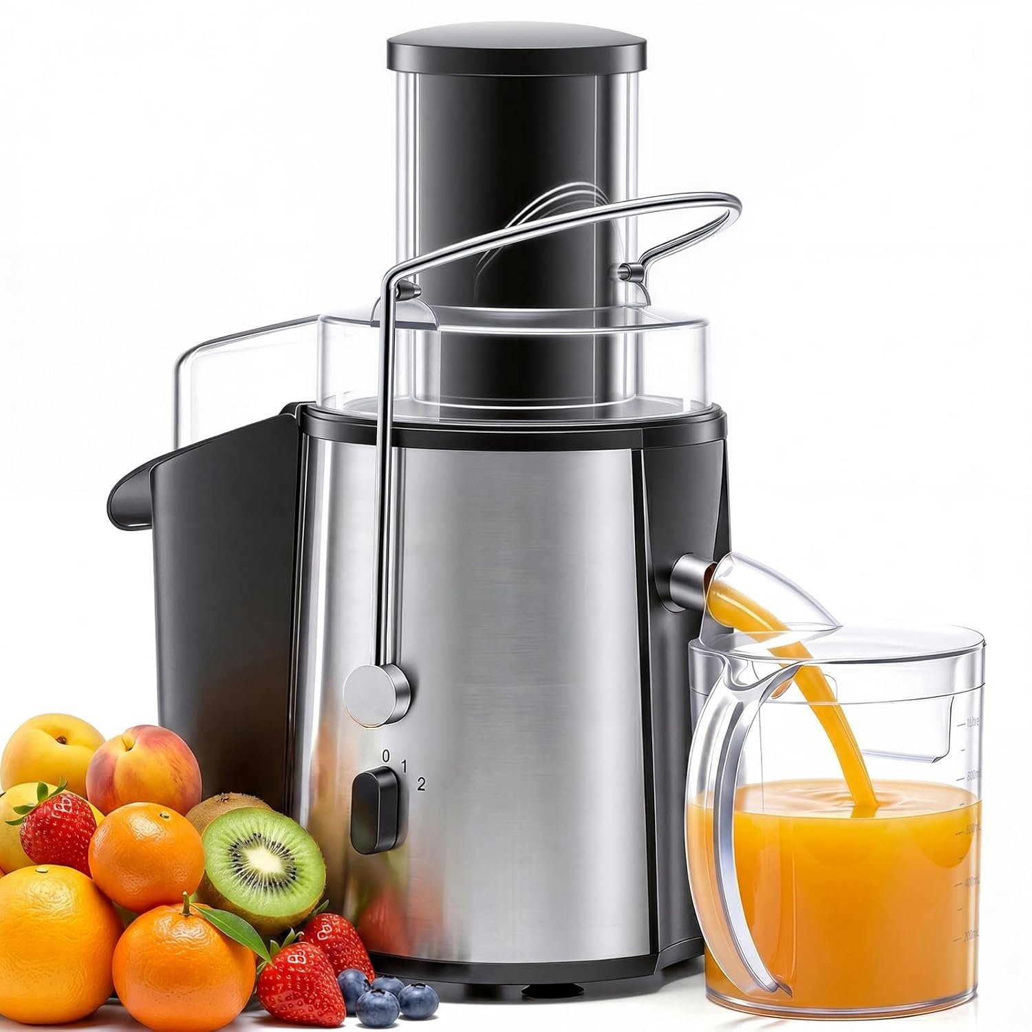 NEWBULIG Centrifugal Juicer, 700W Juicer Machine with 3″ Feed Chute & 18,000 RPM, Dual-Speed Juice Extractor for Whole Fruits Vegetables, Easy to Clean, BPA-Free, Silver