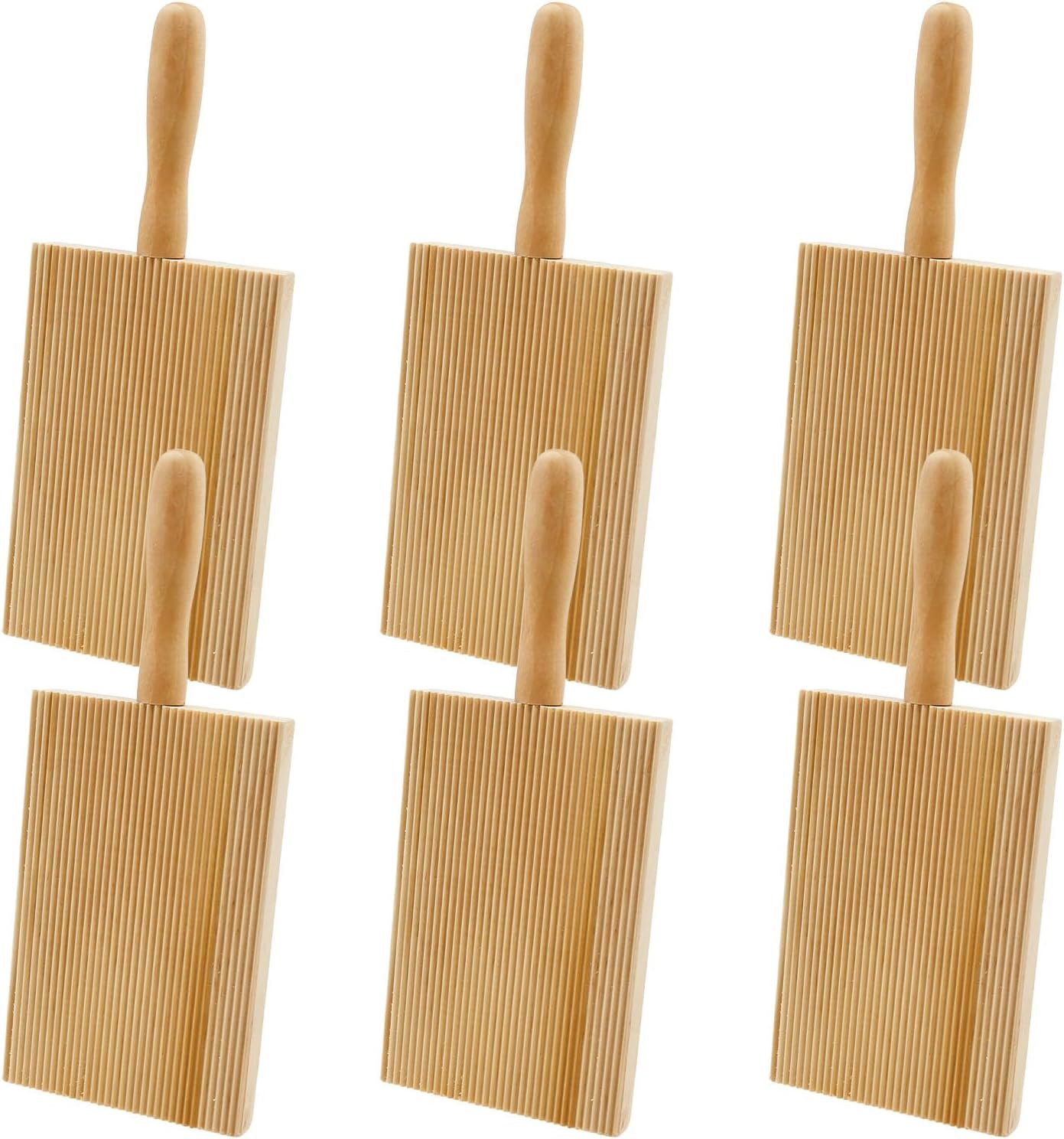 6Pcs Gnocchi Boards, Beechwood Pasta Board Paddle with Handle, Authentic Homemade Pasta Making Tools for Gnocchi Garganelli Macaroni Traditional Italian Cooking