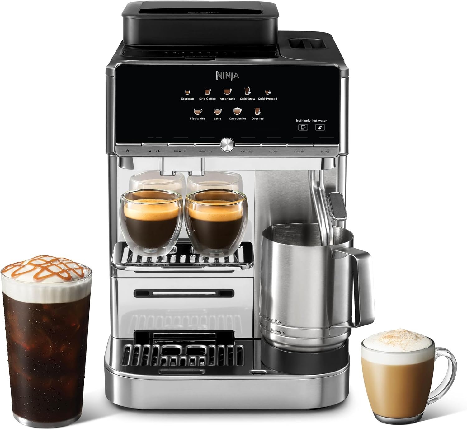 Ninja AutoBarista Fully Automatic Espresso Machine | 10 One Touch Hot & Iced Drink Options, Built-in Coffee Grinder, Milk Frother | Easy Self-Clean | Latte, Cappuccino, Cold Brew – AE1001