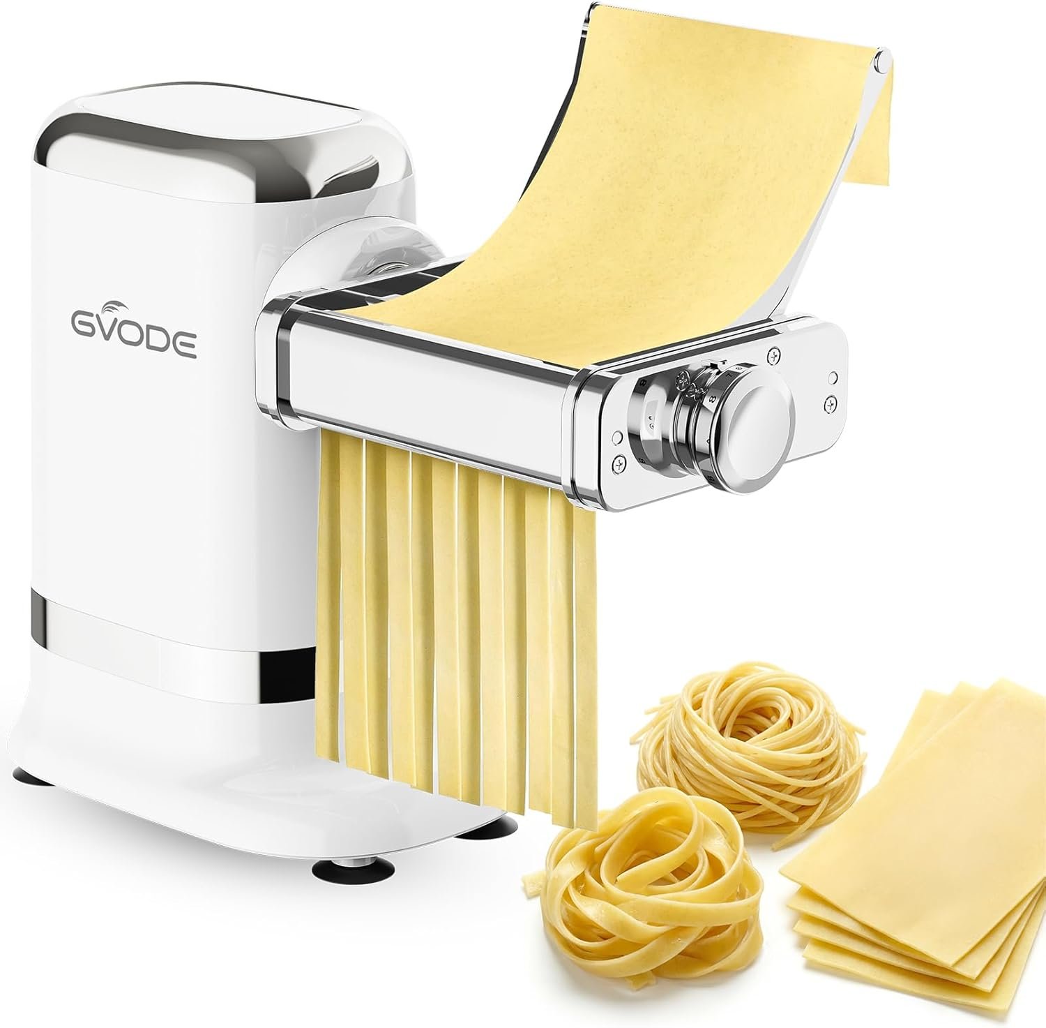 GVODE Electric Pasta Maker – 3-in-1 All Metal Pasta Sheet Roller & Cutter Set 700W Max Motor, includes Fettuccine & Spaghetti Maker with Cleaning Brush and Roller Guider, Stainless Steel Silver