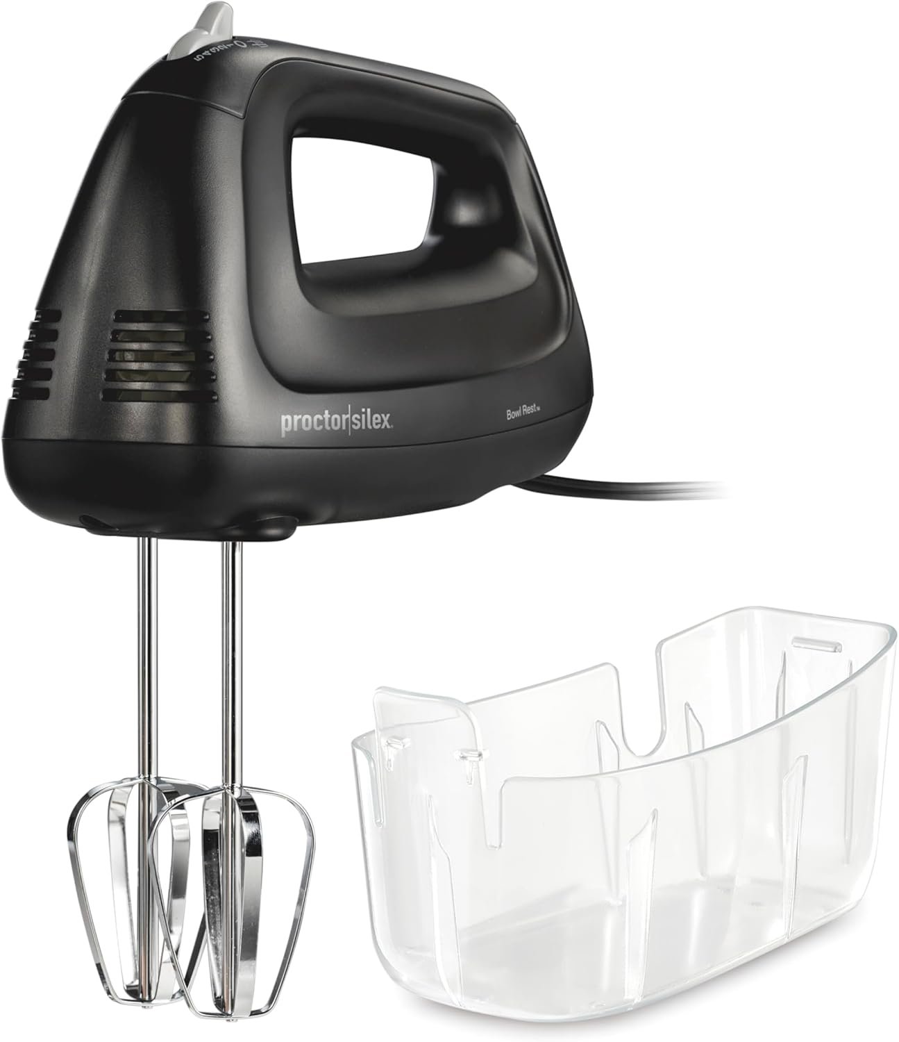 Proctor Silex Easy Mix 5-Speed Electric Hand Mixer with Bowl Rest | Compact and Lightweight | 215 Watts of Peak Power | Snap-On Storage Case | Black | 62512