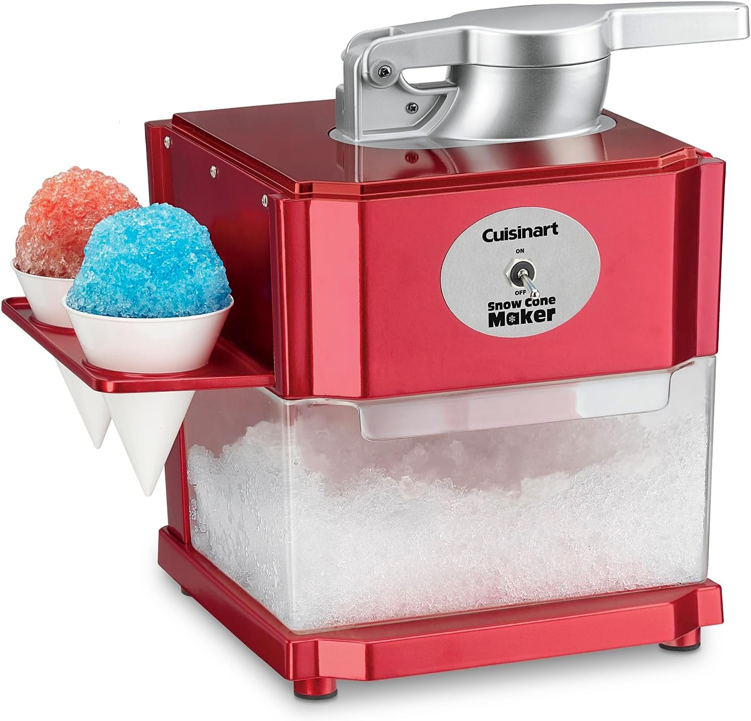 Cuisinart Snow Cone Machine, Home Shaved Ice Maker for Snow Cones, Snow Cone Maker with Reuseable Paper Cups, Makes 5 ICY Cones for Slushies, Frozen Drinks, Red, SCM-10P1