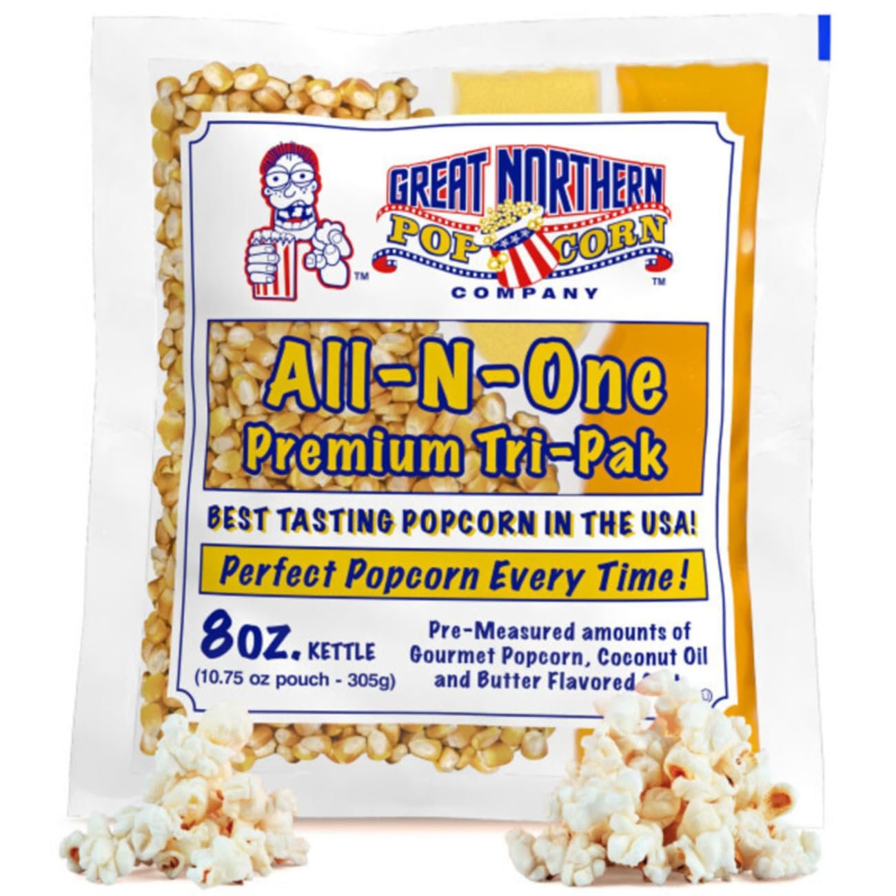 8oz Popcorn Machine Popcorn Packets – All-in-One Movie Theater Style Popcorn Kernels, Salt, and Oil Packs by Great Northern Popcorn (24 Case)
