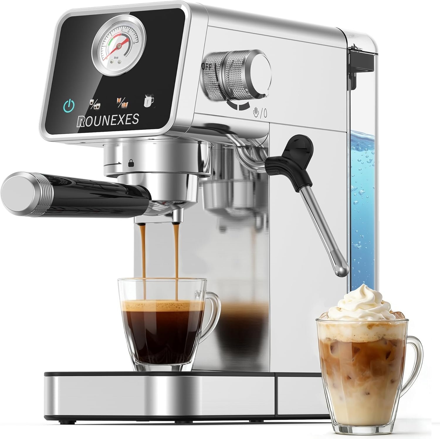 20 Bar Espresso Machine, Semi-Automatic Espresso Machine with Milk Frother, Compact Espresso Coffee Maker For Café-Quality Lattes and Cappuccinos at Home & Office, Silver