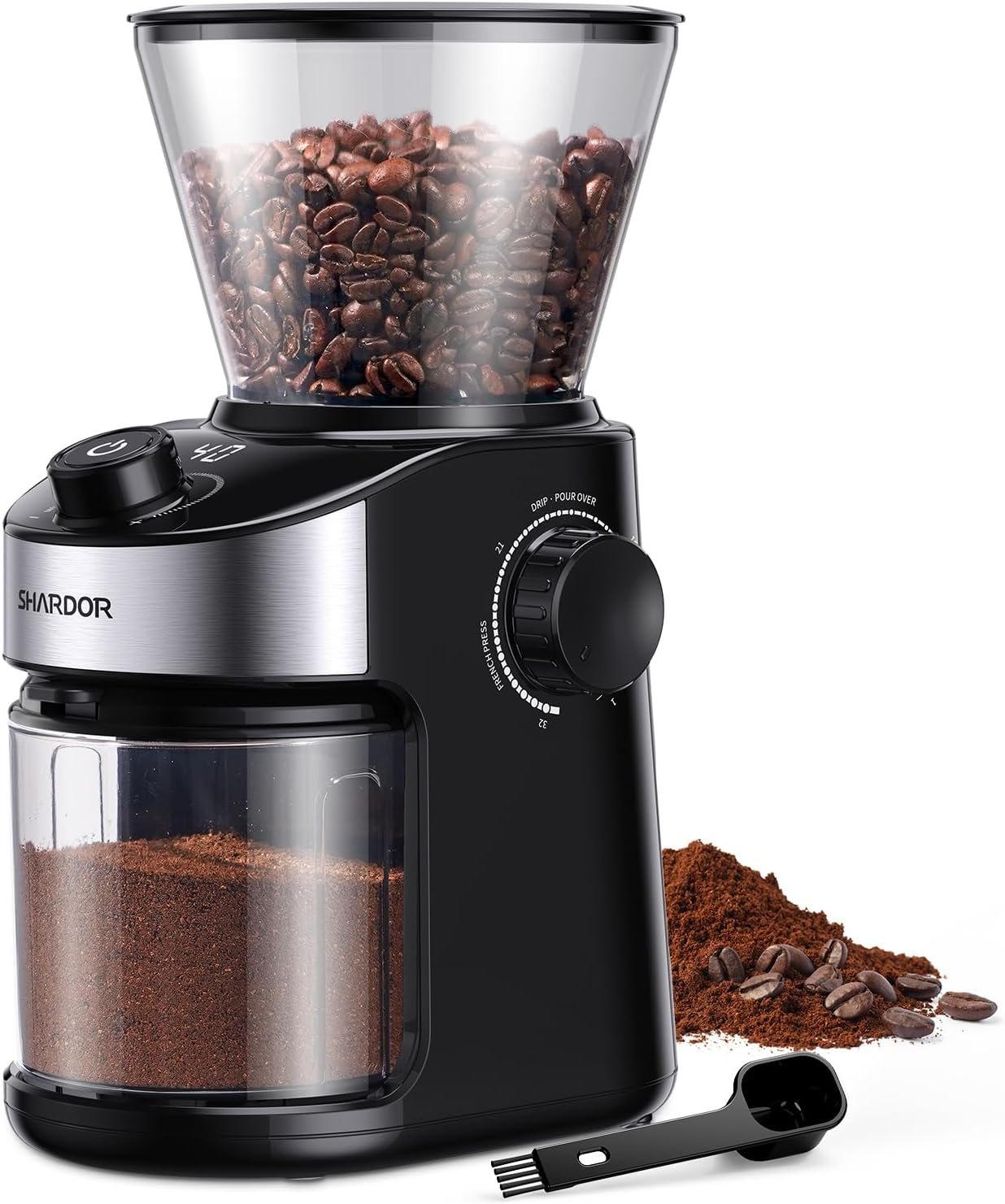 SHARDOR Burr Coffee Grinder Electric with 32 Grinding Sizes 4.0, Coffee Grinders for Home Use with 40 Seconds Adjustable Electronic Timer, Coffee Bean Grinder with Chamber Cleaning Button,Black
