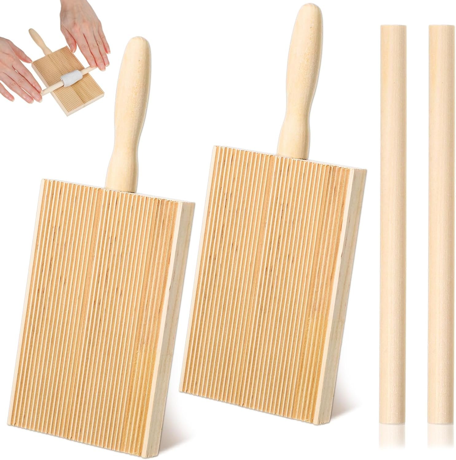 2 Sets Gnocchi Board Wood, Pasta Making Board | Gnocchis Paddle for Homemade Pastas for Pastas Lovers Baking, Easy to Carry and Hold, Used for Making Potato Balls, and Butte