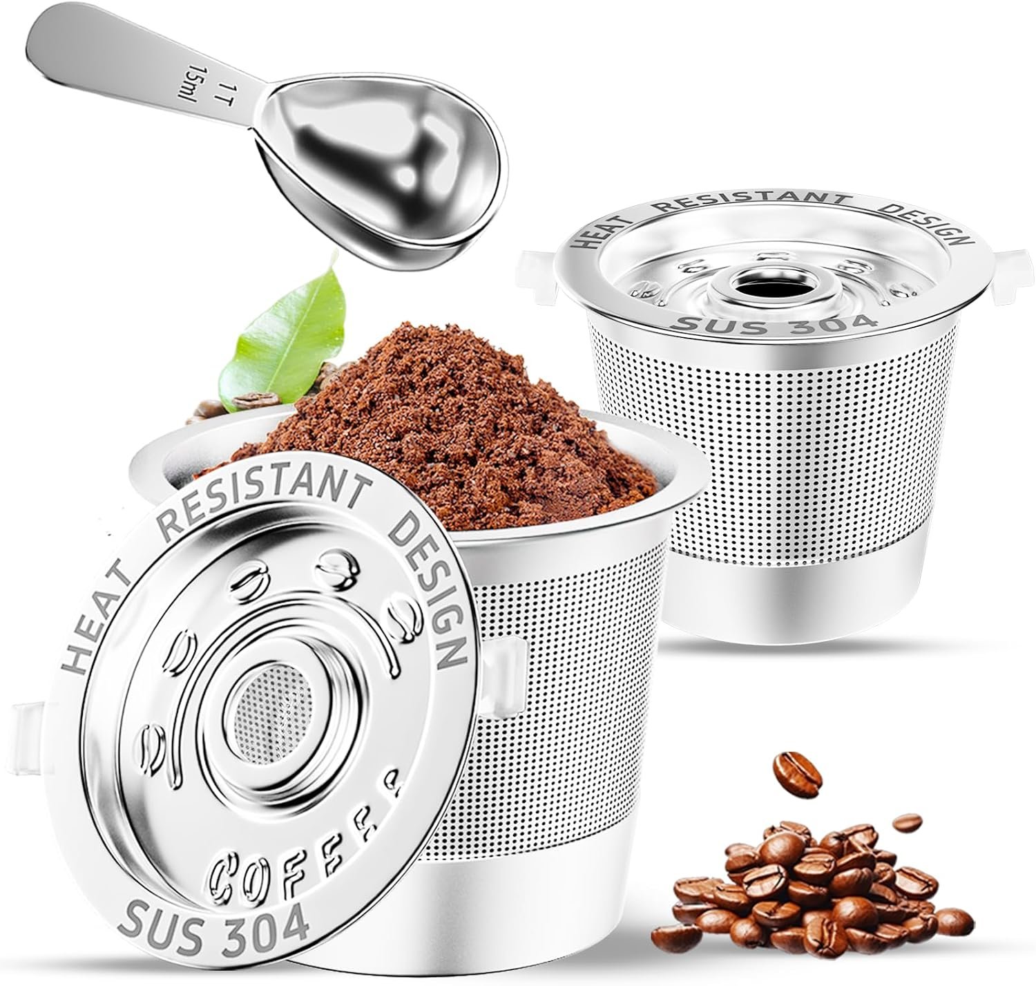 2 Pack Reusable K Cups Coffee Pods for Keurig Single Hole Machine: All Stainless Steel Refillable K Cups – Reusable Coffee Filters for Keurig, SUS 304‌, BPA-Free, Heat Resistant Handles, Scoop
