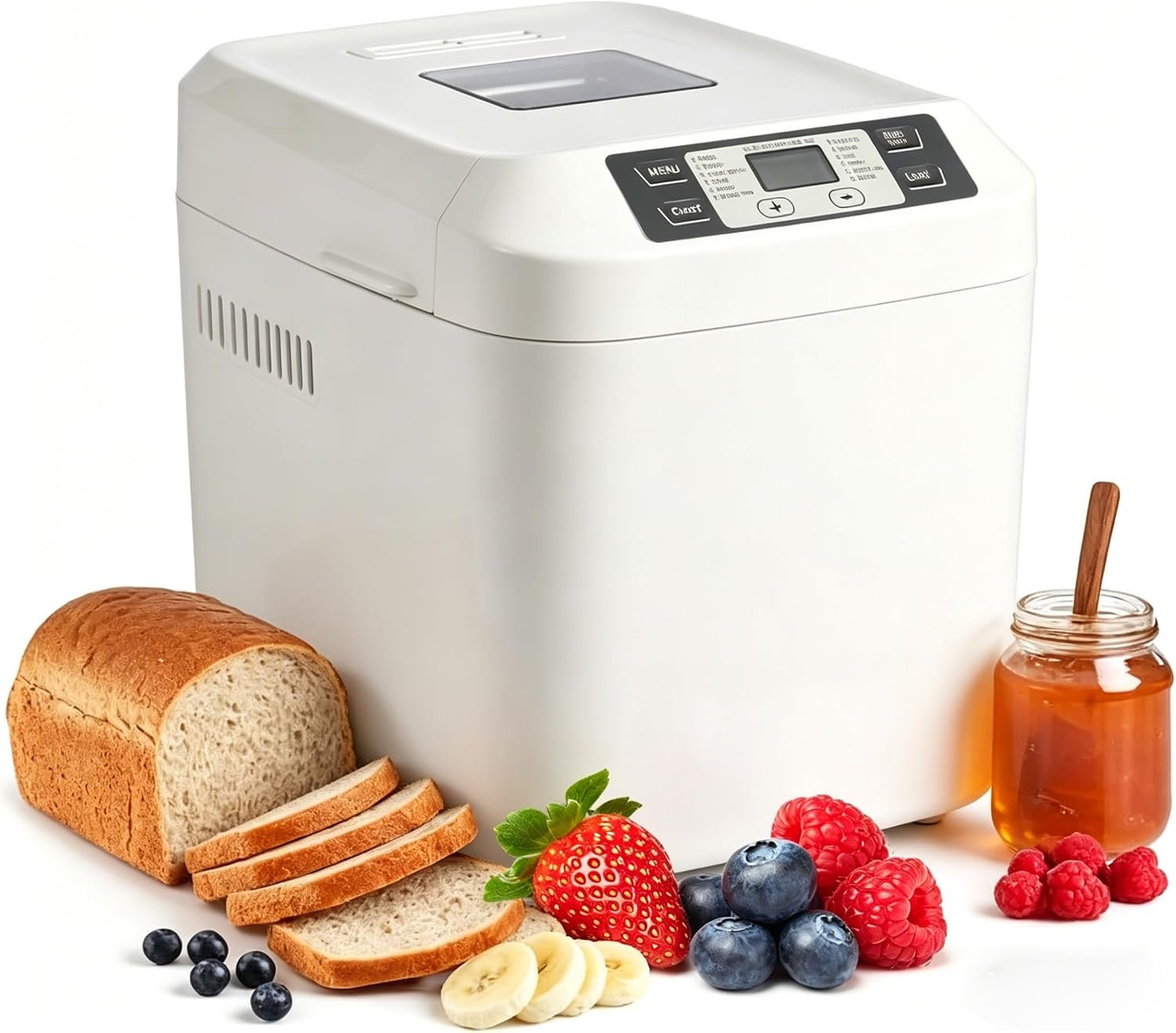 2LB Bread Maker, 12-In-1 Functionality, Gluten-Free Option, Nonstick Baking Pan, Two Loaf Sizes, 13-Hour Delay And 1-Hour Keep Warm Feature (White)