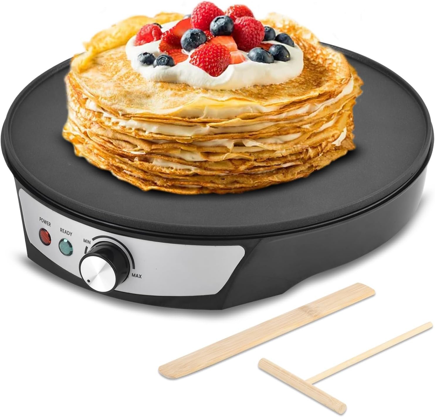 Vivicreate 12 Inch Electric Crepe Maker Nonstick Crepe Pan Griddle with Adjustable Temperature Control LED Indicator Lights Batter Spreader and Wooden Spatula for Pancakes Roti Tortillas Blintzes