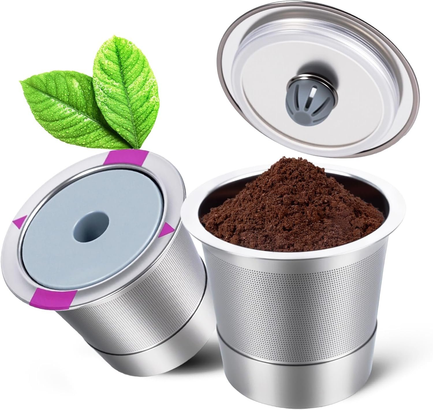 Reusable K Cups 2 Pack with 4 Extra Silicone Seals, Food Grade Stainless Steel Refillable Coffee Pods Compatible with Keurig 1.0/2.0/K-Mini/K-Duo, Eco-Friendly for Home Office Travel