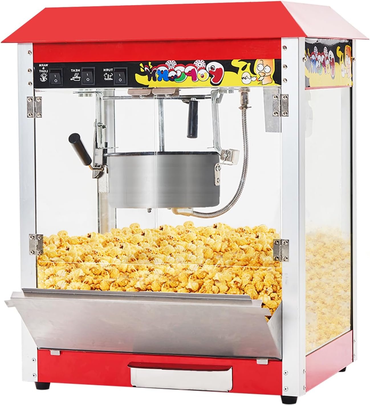Commercial Popcorn Machine, 10 Oz Kettle, 1300W Countertop Popcorn Maker for 60 Cups per Batch, Movie Theater Popcorn Popper with 3-Switch Control, 2 Scoops 1 Cup (21.3″L * 14.4″W * 26″H)