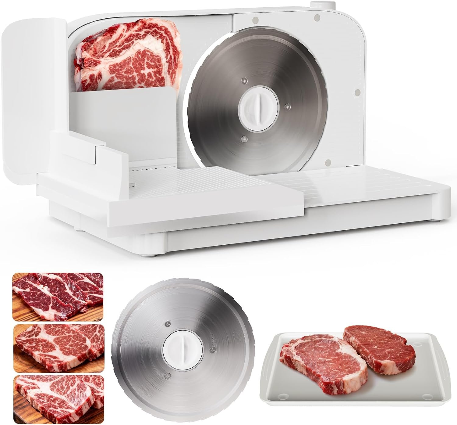 Meat Slicer Machine for Home,Foldable 150w Electric Meat Slicer with 6.7″Removable Stainless Steel Blade & Tray | 0-15mm Adjustable Thickness | Dual Safety Lock, Food Deli Slicer for Frozen Meat Jerky