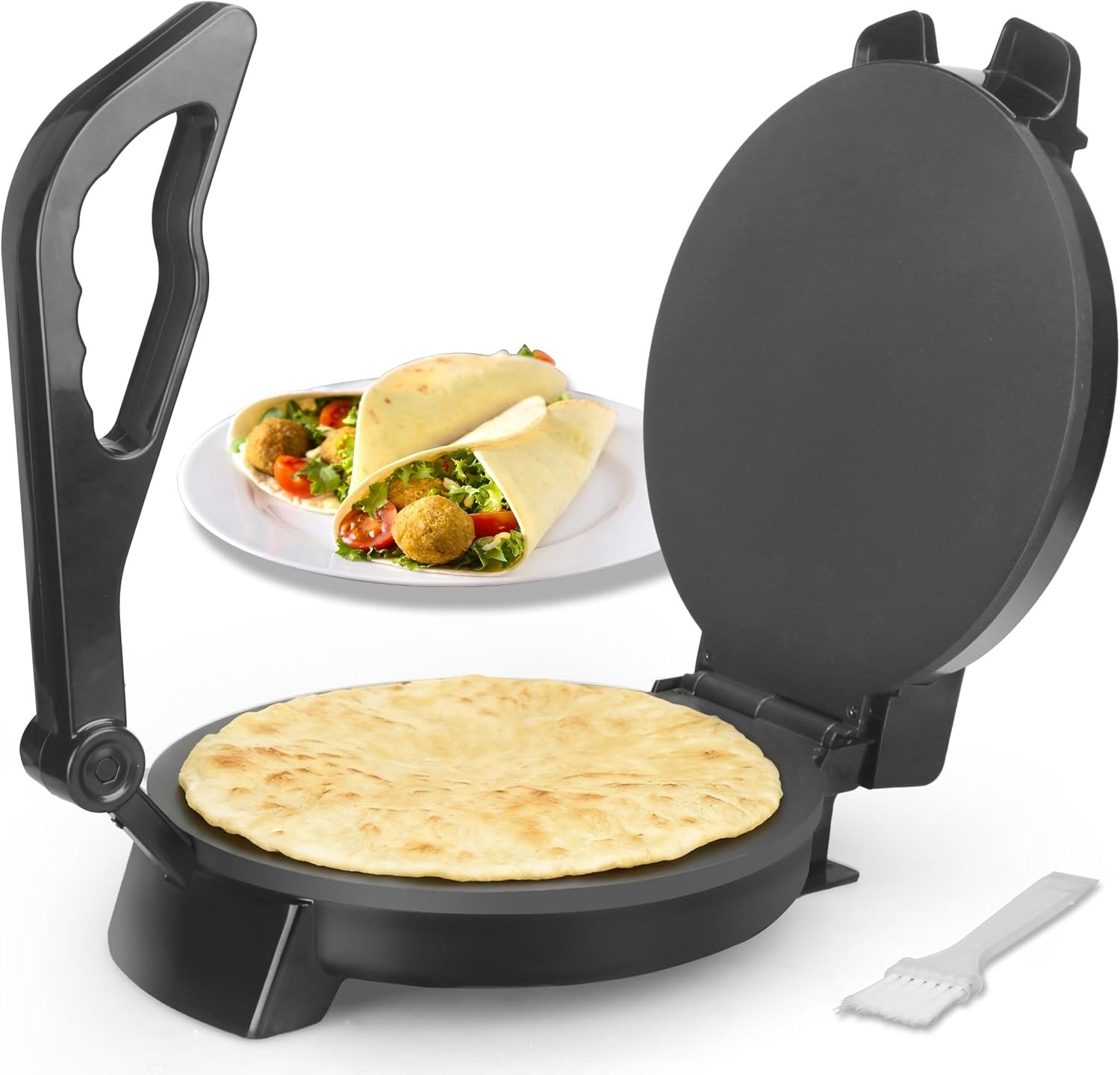 FineMade Compact 10” Roti Maker Machine, Electric Tortilla Press with Detachable Handle, Prensa Para Tortillas,Chapati Maker Machine, Burrito Maker, Tortillera, Black