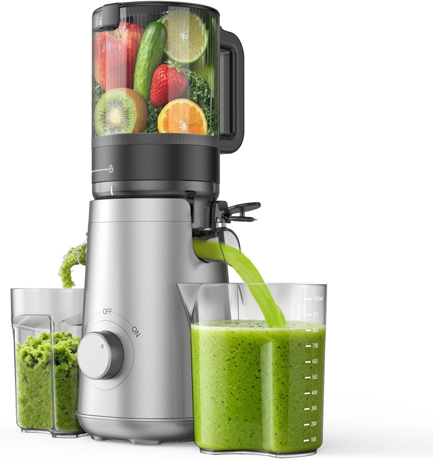 Juicer Machines, 5.3″ Wide Feed Chute Cold Press Juicer for Whole Vegetables & Fruits, High Juice Yield, BPA Free (Slivery)
