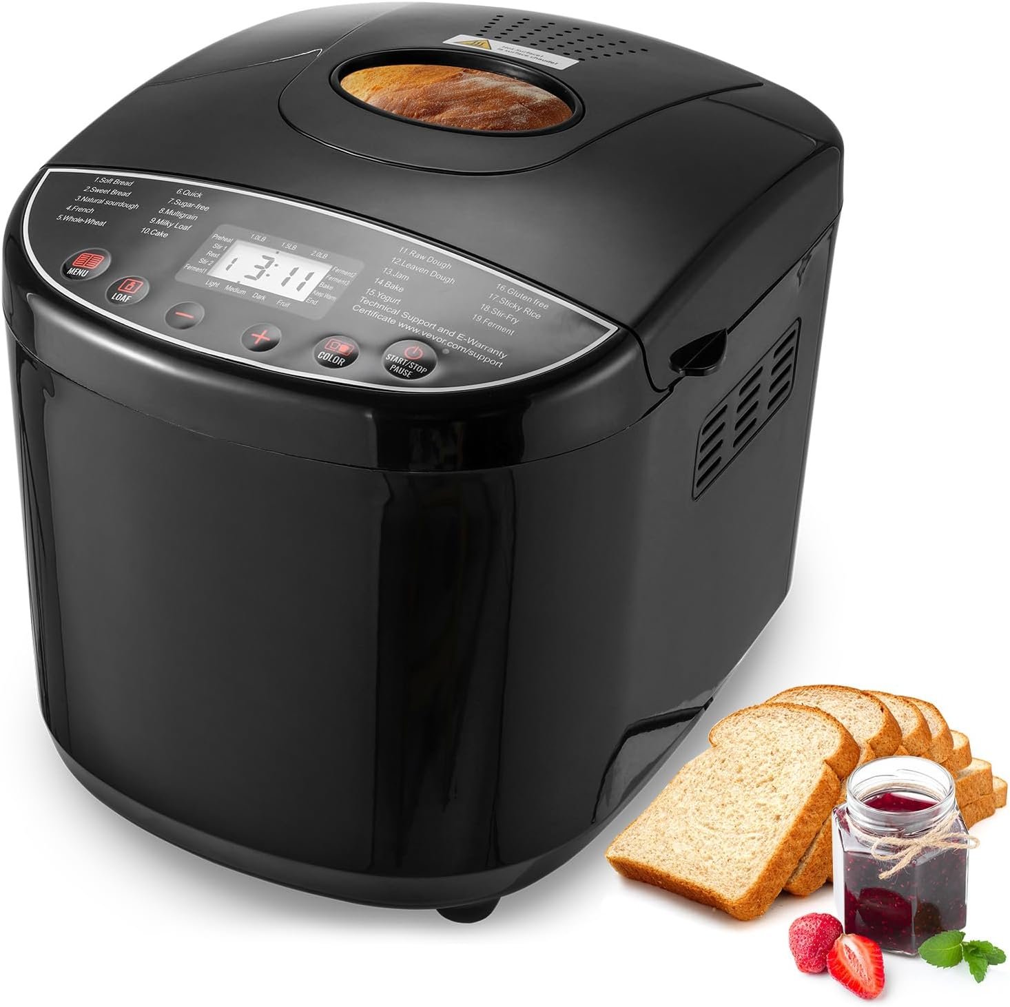 Happybuy Bread Maker, 19-in-1 2LB Dough Machine, Nonstick Ceramic Pan Automatic Breadmaker with Gluten Free Setting, Whole Wheat Bread Making, Digital, Programmable, 3 Loaf Sizes, 3 Crust Colors