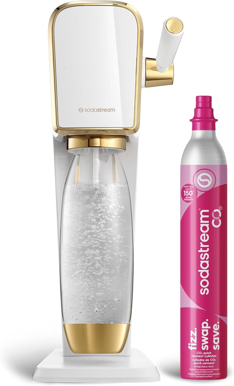 SodaStream Art Sparkling Water Maker (White/Gold) with CO2 and Carbonating Bottle