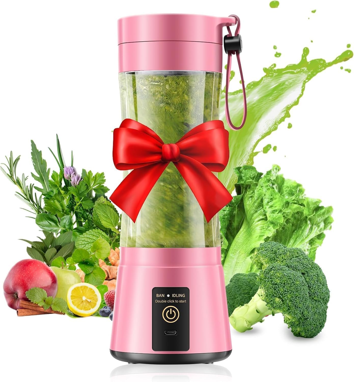 Cordless Personal Size Portable Blender – 12 Oz Blender for Smoothies and Shakes with BPA Free Traveling Juice Cup, 6 Blades for Powerful Blending, Suit for Sports/Travel/Home