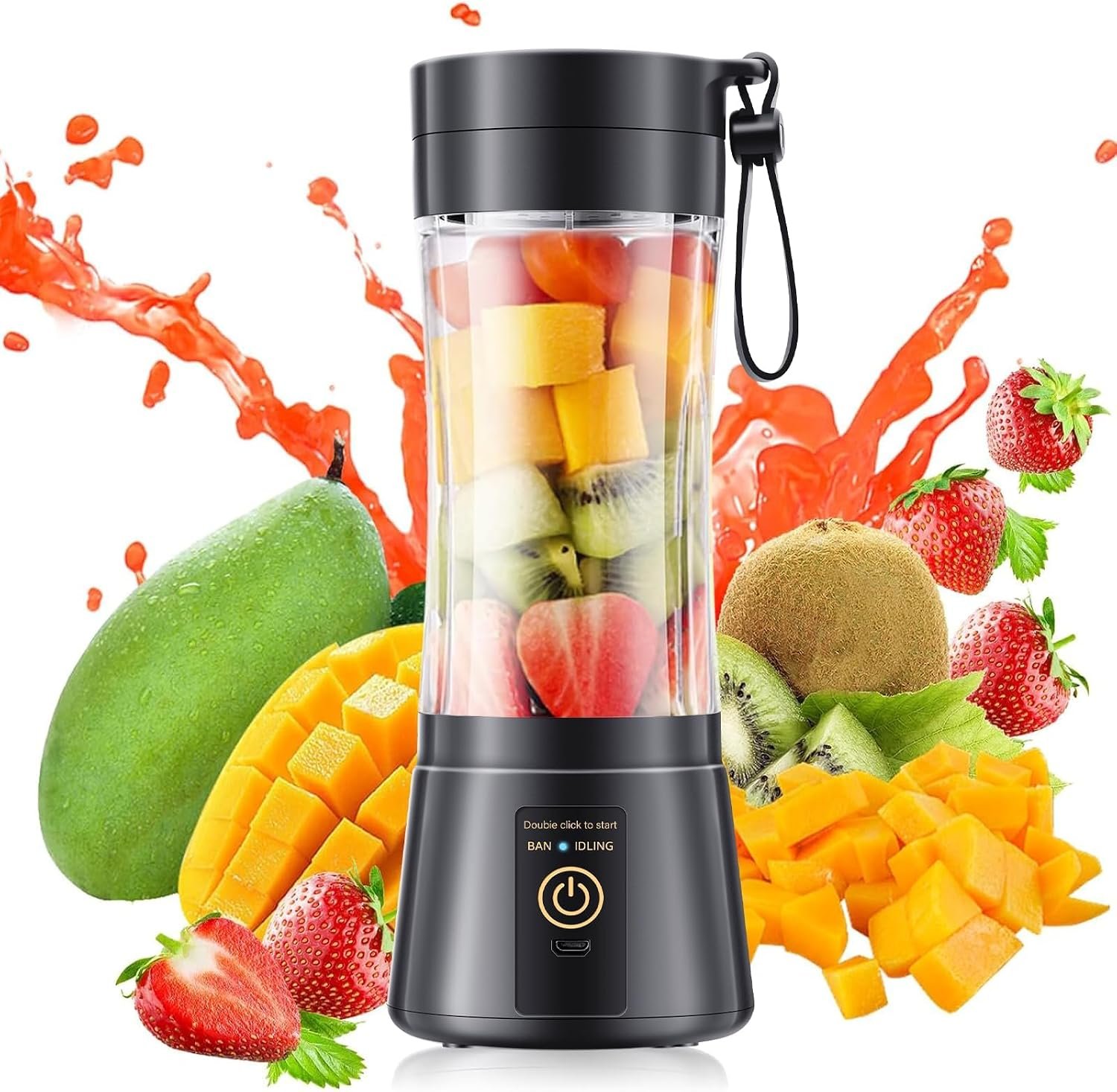 Portable Blender for Smoothies and Shakes – Mini Blender with 6 Stainless-Steel Blades for Powerful Mix， Juicer with 380Ml Travel Cup for Picnic/Gym/Office