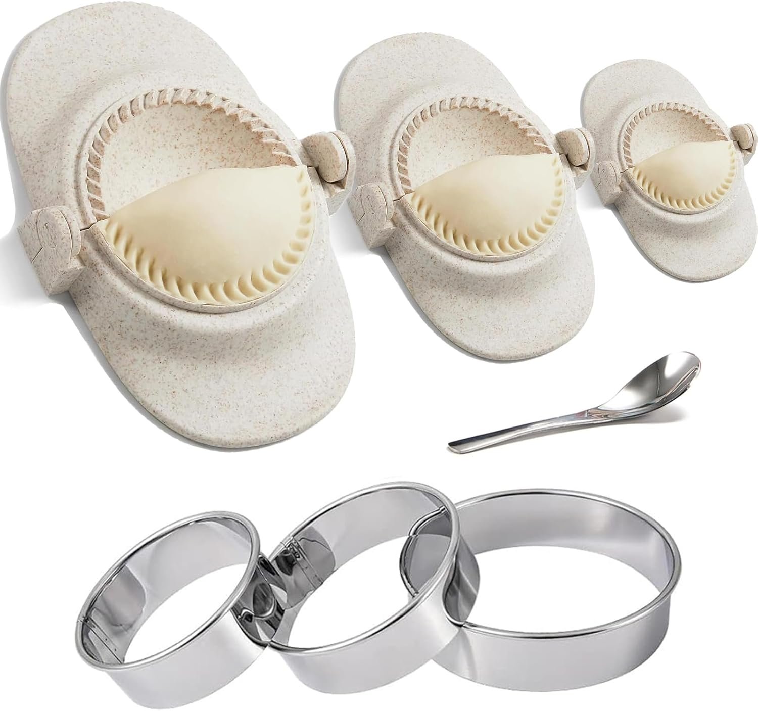 Dumpling Maker, Empanada Maker Press Multiple Size Dumpling Mold Set with Dough Cutter & Stuffing Spoon, Dumpling Maker Kit for Pierogi Gyoza Ravioli Chinese Dumpling, 3 Sizes (4.2″+3″+2.7″)