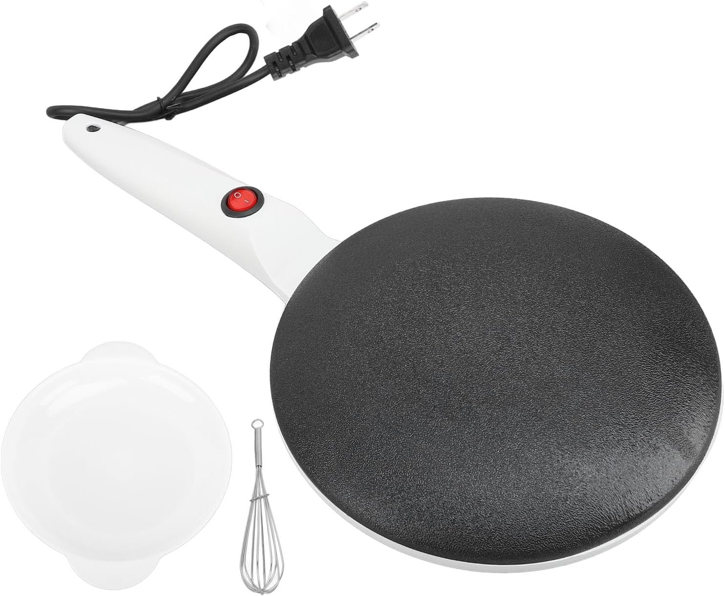 Electric Crepe Maker with Auto Temperature Control, 8 Inch Even Heating Non-Stick Coating, Instant Crepe Machine White Base Includes Egg Whisk Tray